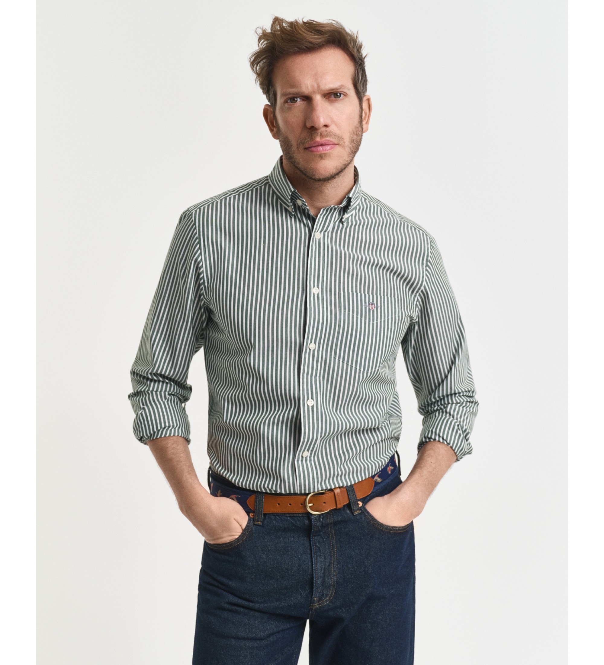 Gant für Herren. 3000130 Grünes Hemd in Regular Fit (S), Lässig, Baumwolle, Klassisch, Langarm