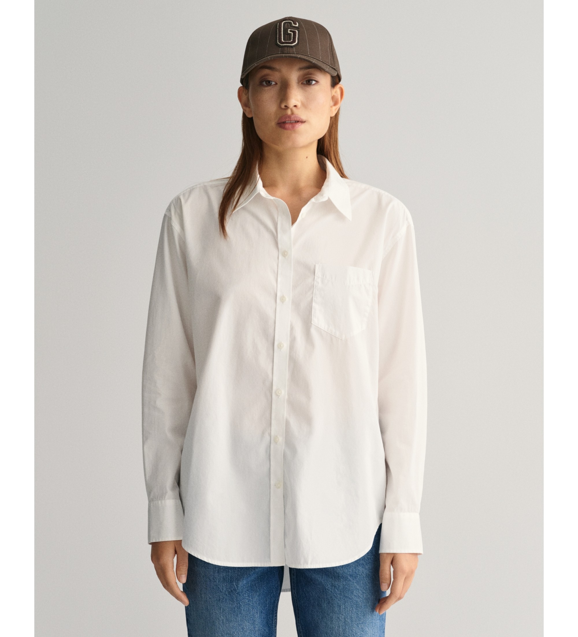 Gant für Damen. 4300212 Relaxed Fit Hemd aus weißer Popeline (34), Lässig, Baumwolle, Langarm