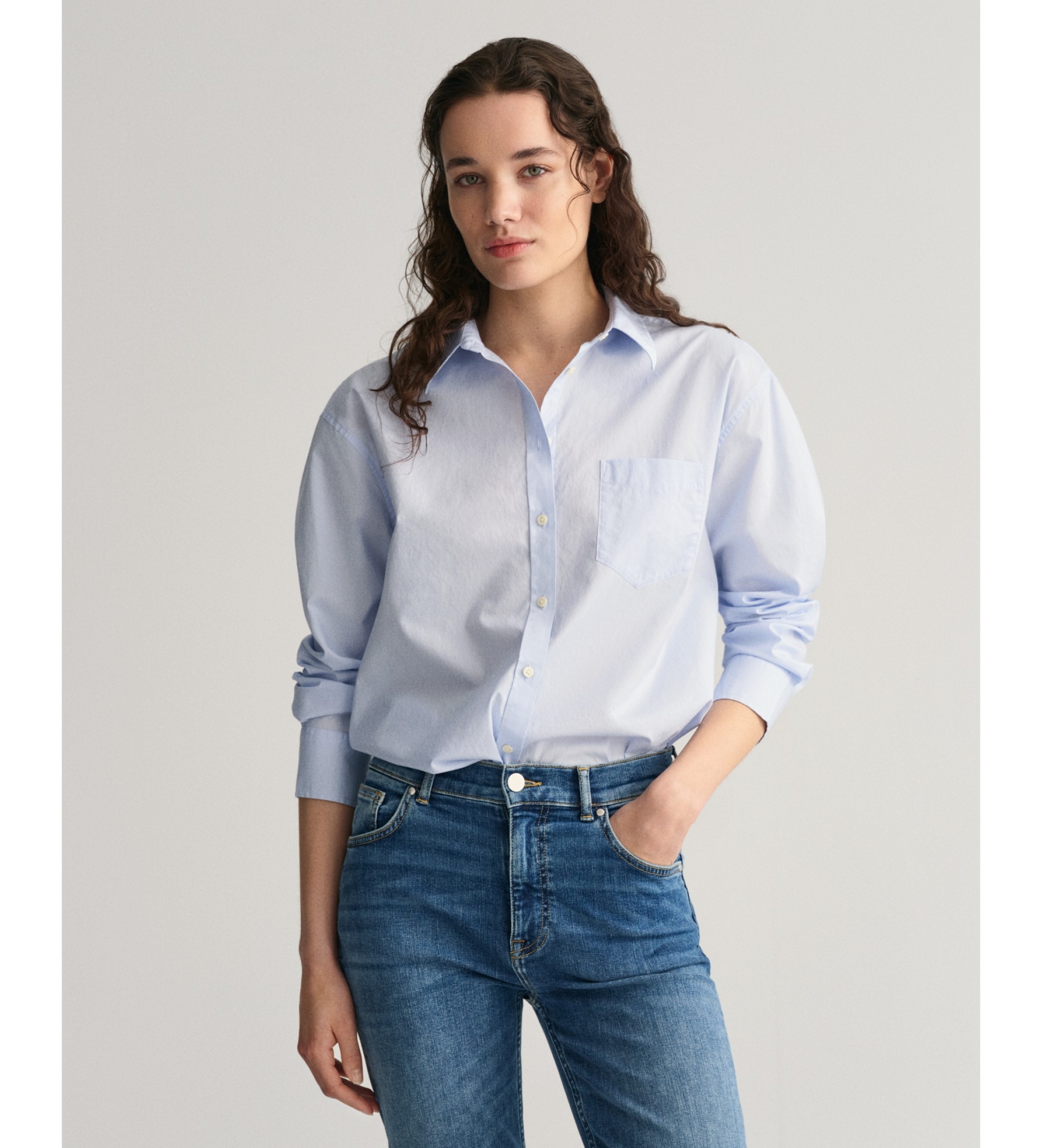 Gant für Damen. 4300212 Relaxed Fit Hemd aus blauer Popeline (40), Lässig, Baumwolle, Langarm