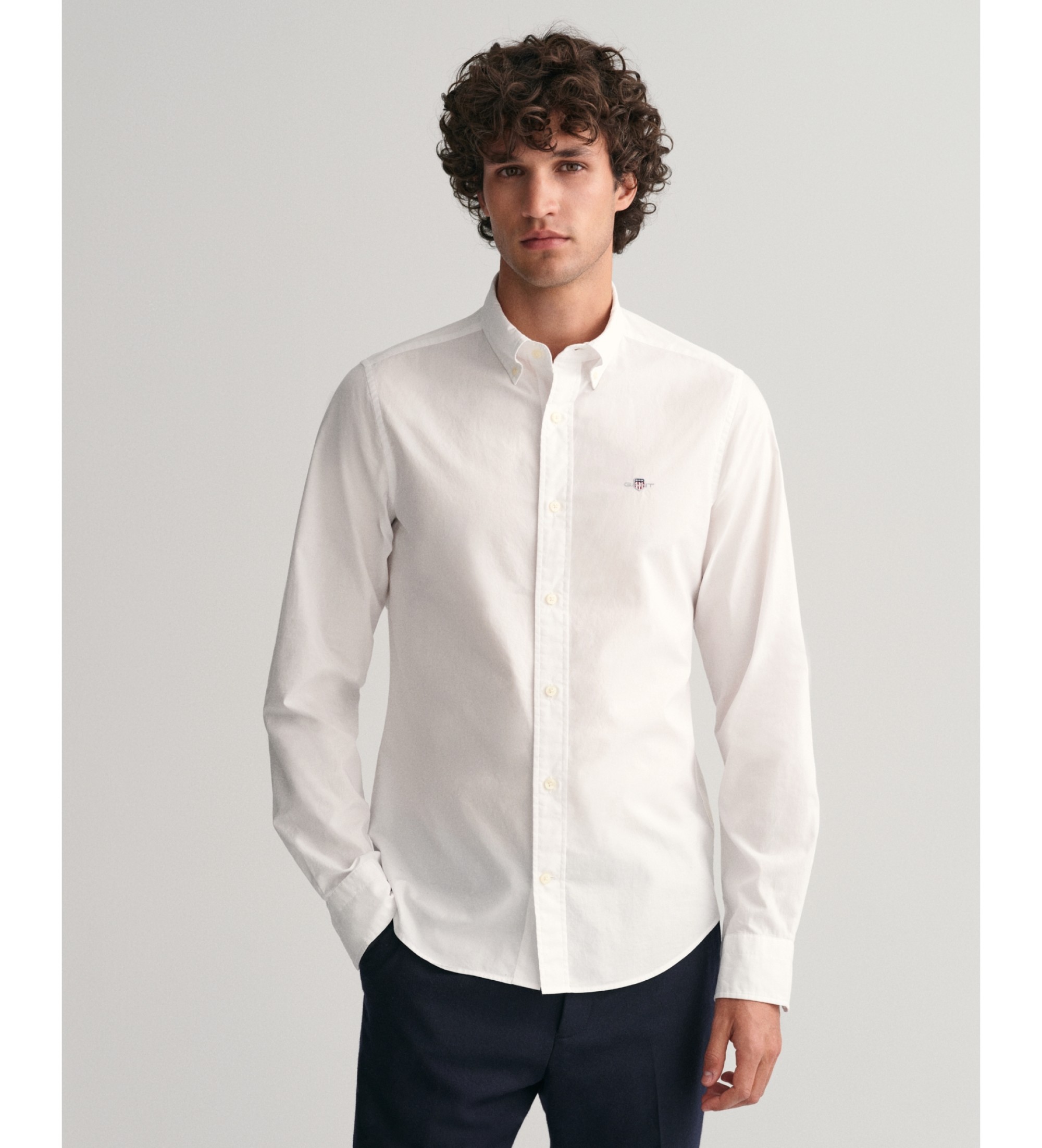 Gantvoor mannen. 3000102 Slim fit overhemd in witte popeline (XL), Casual, Katoen, Klassiek, Lange mouwen