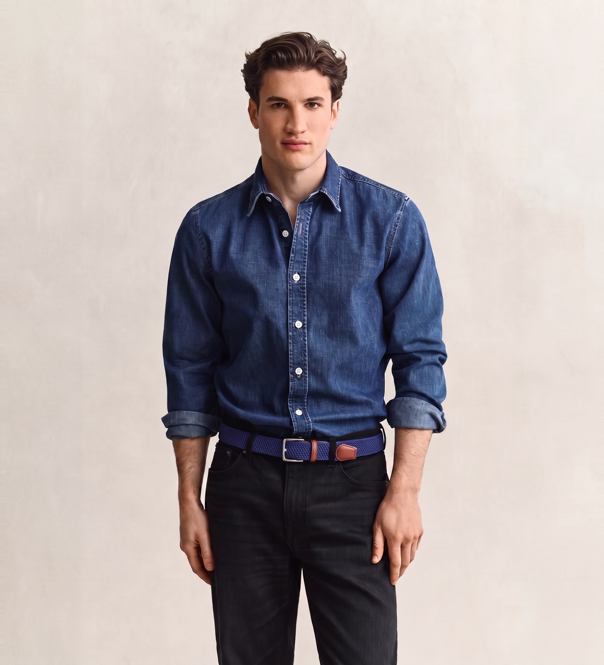 Gantvoor mannen. 3260089 Blauw spijkerhemd (S), Casual, Denim, Klassiek, Lange mouwen