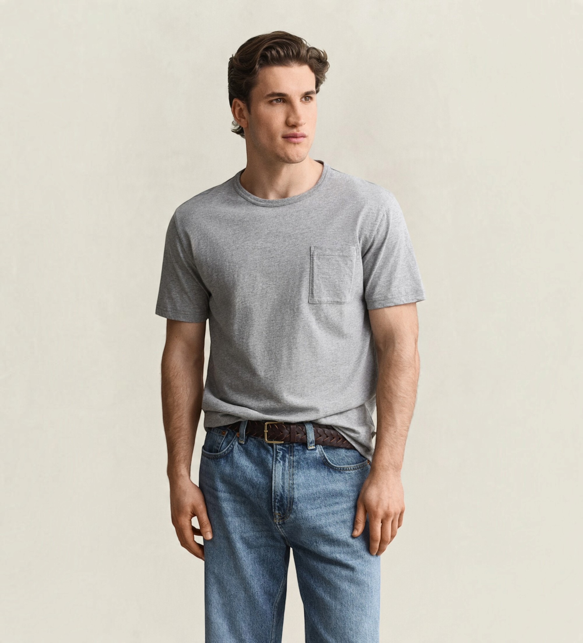 Gantvoor mannen. 2003452 Gemêleerd grijs T-shirt (L), Casual, Katoen, Korte mouwen