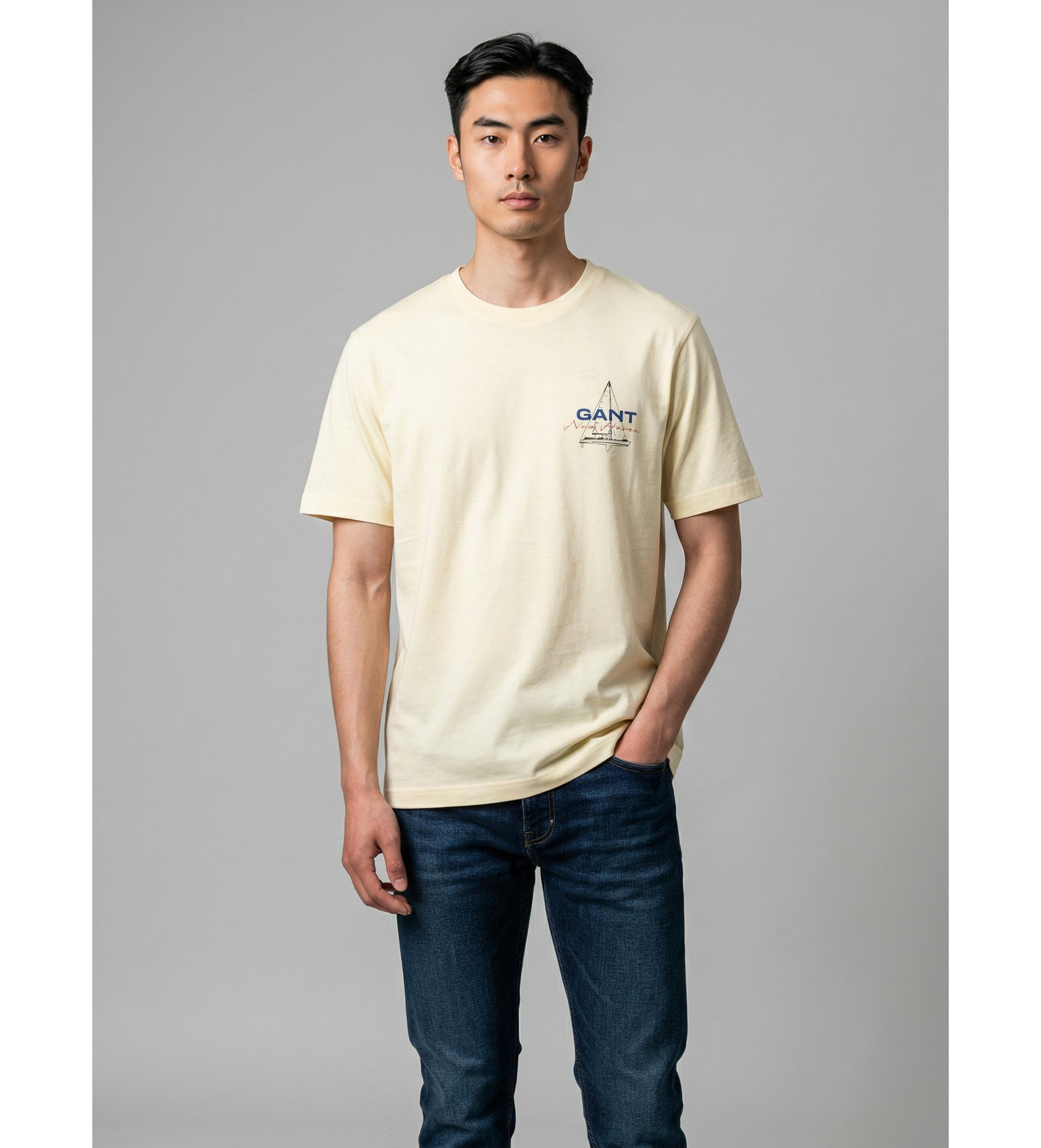 Gant für Herren. 2003404 Gelbes Logo-T-Shirt (L), Lässig, Baumwolle, Kurzarm