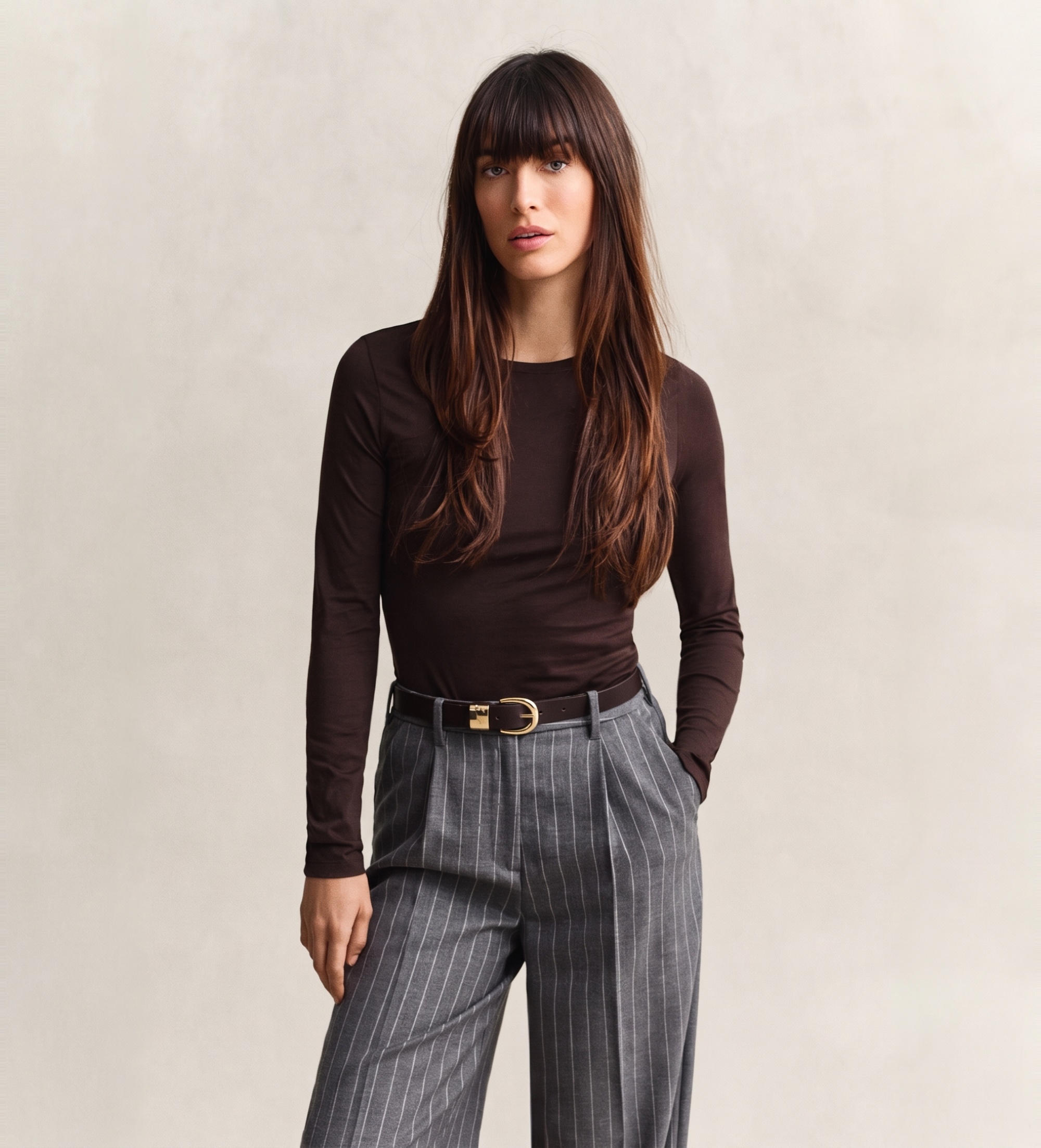 Gantvoor vrouwen. 4202595 Bruin T-shirt met lange mouwen (S), Casual, Katoen