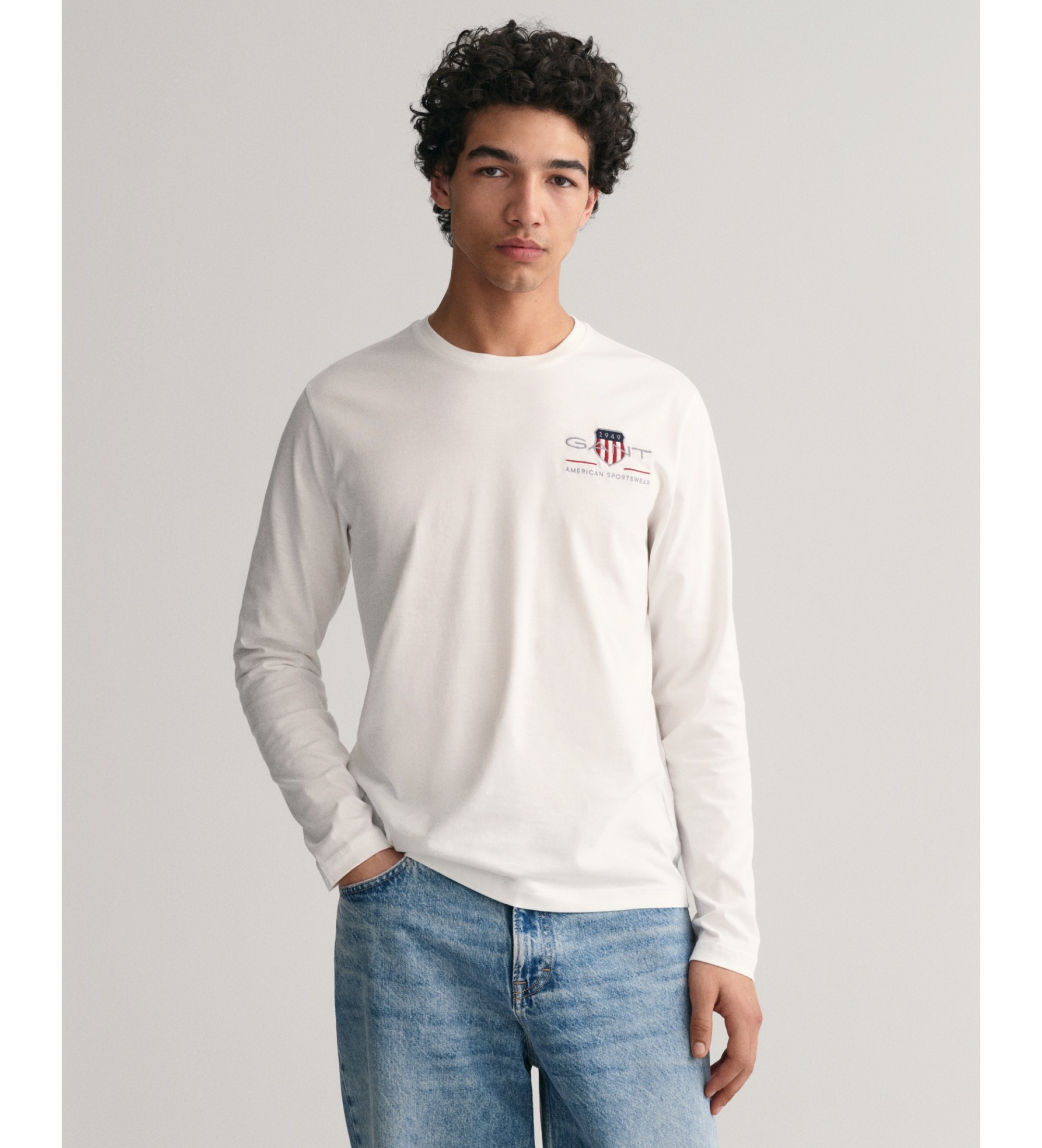 Gant für Herren. 2004058 Medium Archiv Schild T-Shirt weiß (S), Lässig, Baumwolle, Langarm
