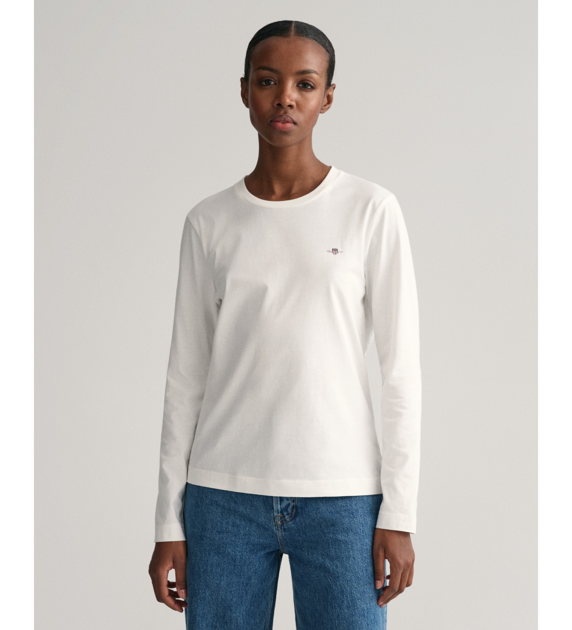 Gant für Damen. 4200748 Weißes Shield-Langarm-T-Shirt (L), Lässig, Baumwolle
