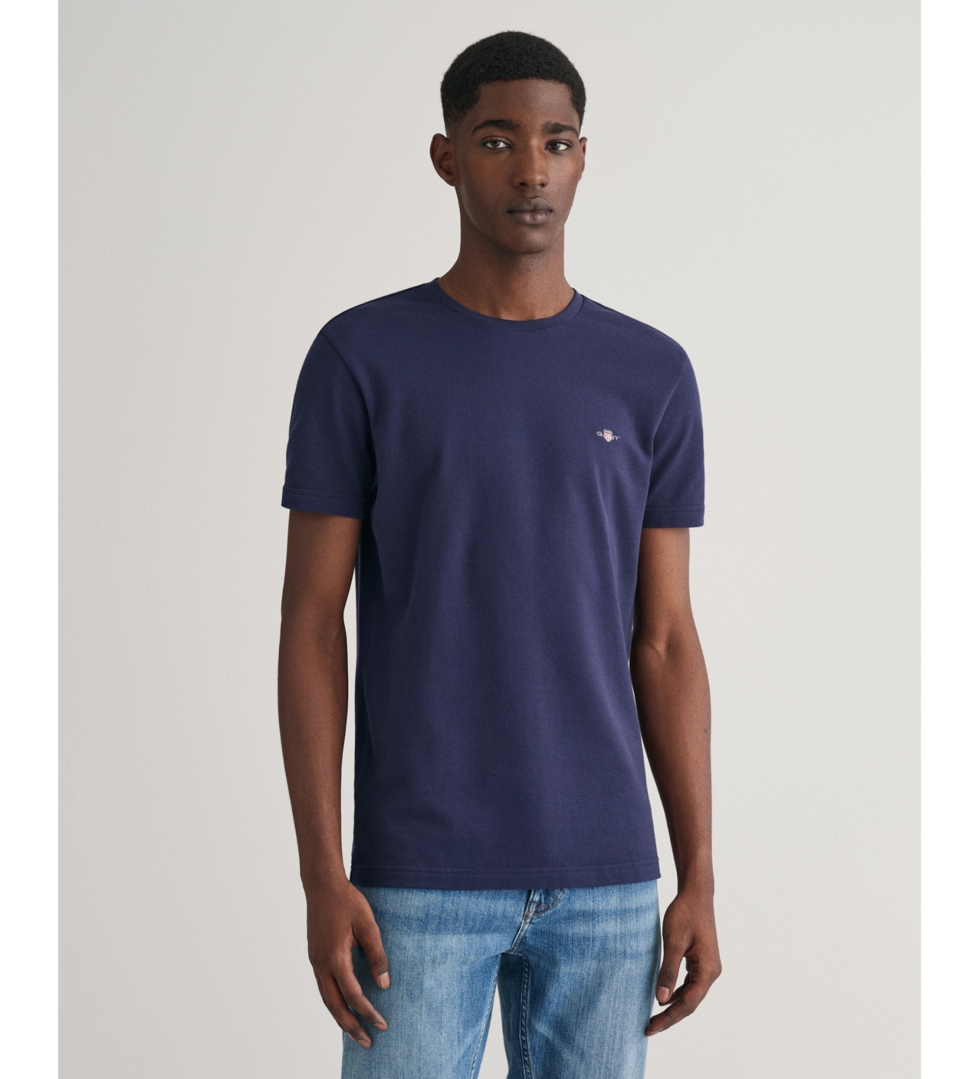 Gant für Herren. 2013033 Marineblaues Pikee-T-Shirt (XL), Lässig, Baumwolle, Kurzarm