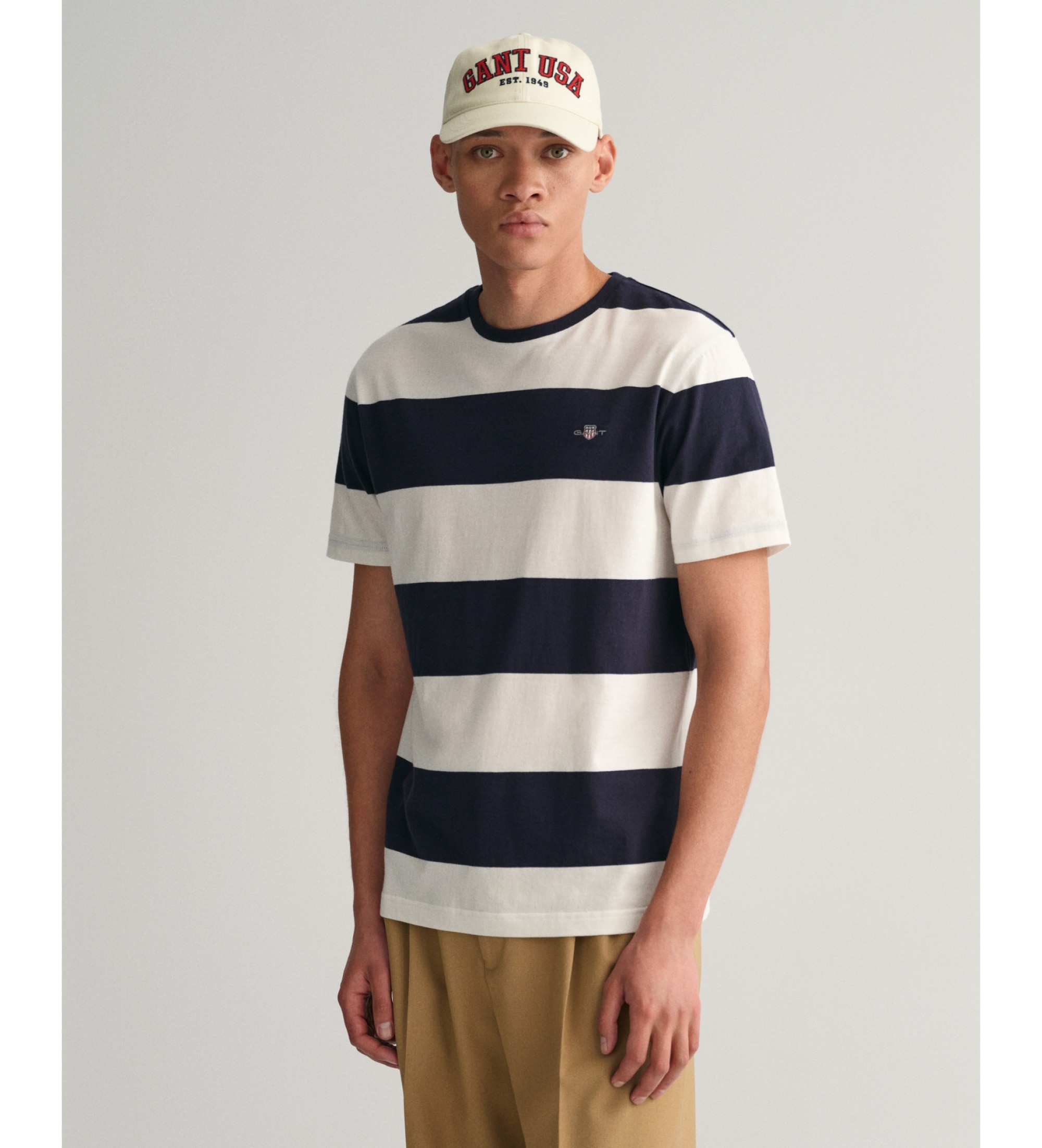 Gant für Herren. 2003203 Breitgestreiftes T-Shirt weiß, marineblau (M), Lässig, Baumwolle, Kurzarm