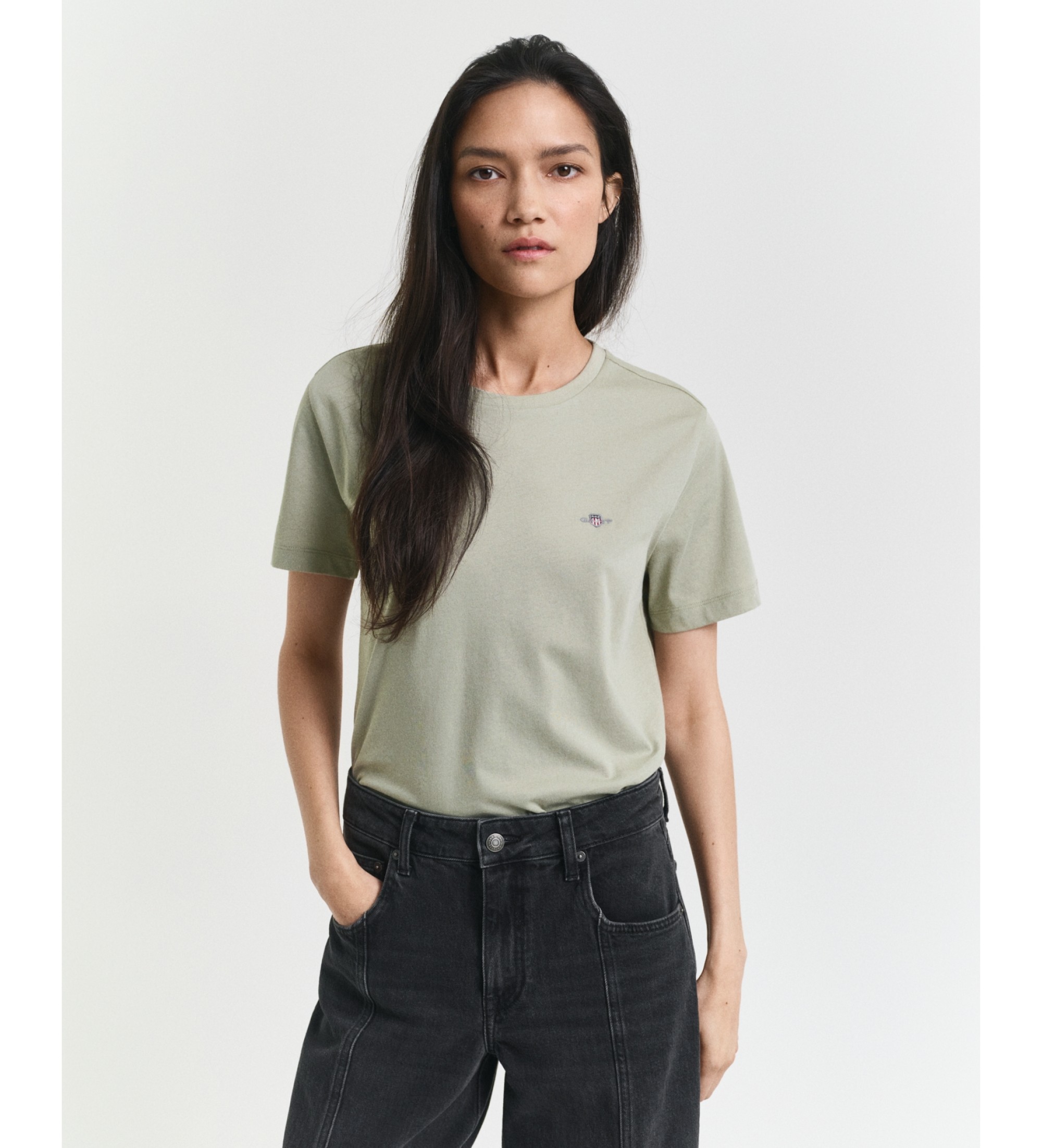 Gant für Damen. 4200200 Sage-grünes Shield-Shirt (S), Lässig, Baumwolle, Kurzarm