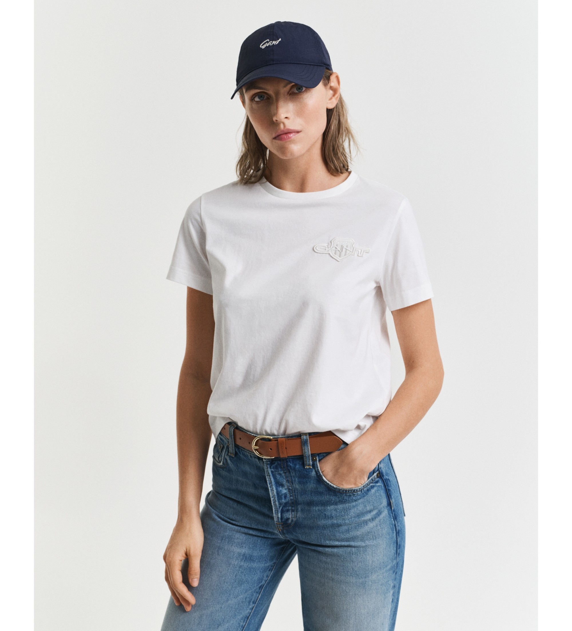 Gant für Damen. 4202589 Tonal Shield T-Shirt weiß (M), Lässig, Baumwolle, Kurzarm