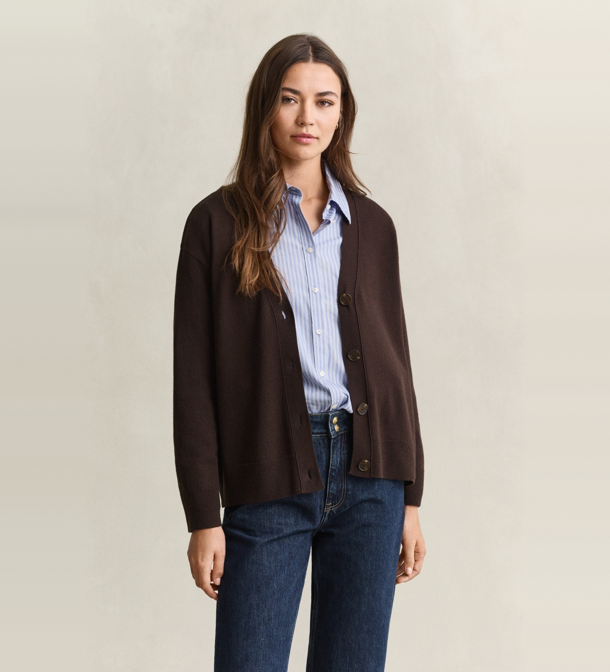 Gant für Damen. 4802170 Braune Cardigans aus Superfine Lambswool (M), Wolle, Klassisch