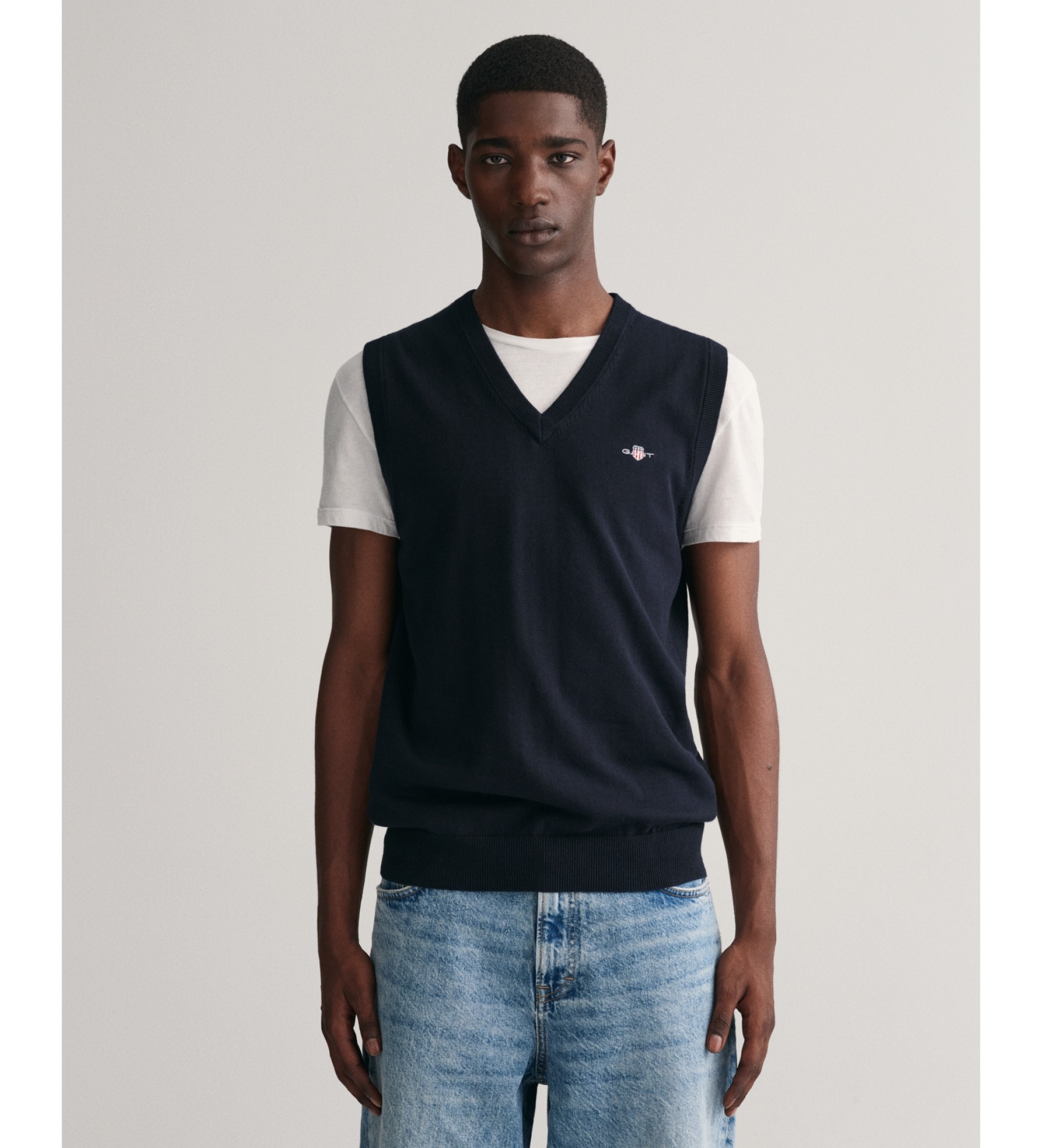 Gant für Herren. 8030560 Klassische Baumwollweste navy (M), Lässig, Baumwolle, Ärmellos / Hosenträger, Marine