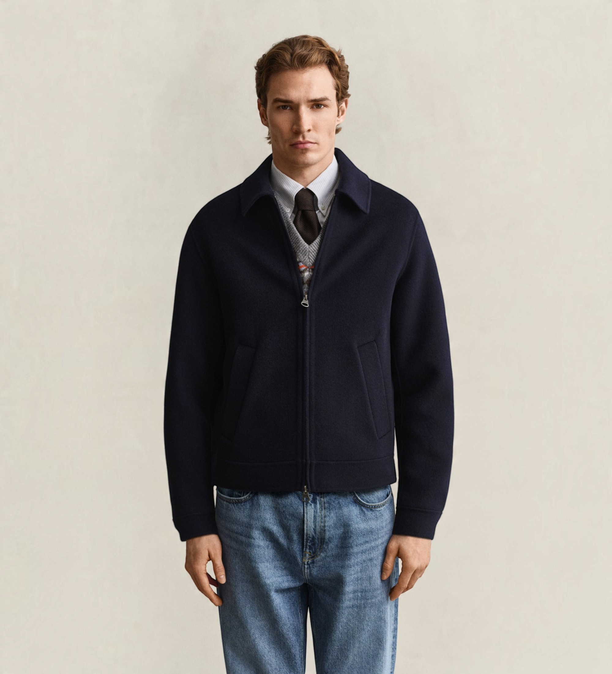 Gantvoor mannen. 7006653 Handgenaaid marineblauw jack (M), Casual, Wol, Klassiek