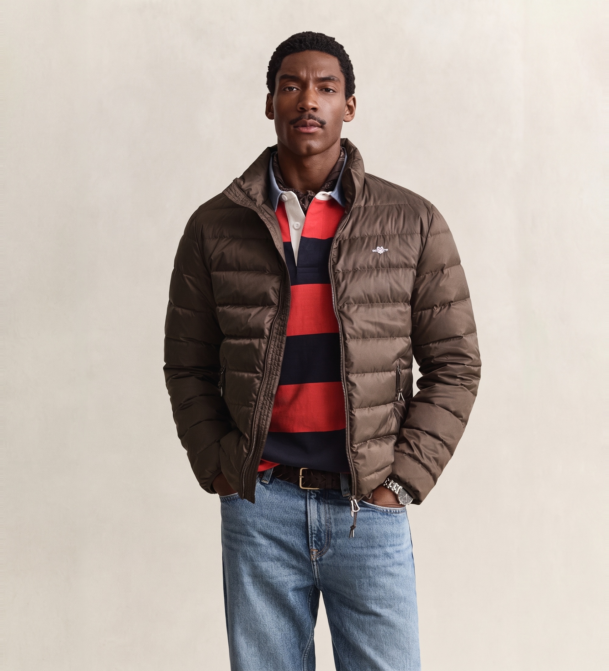 Gantvoor mannen. 7006636 Bruin lichtgewicht donsjack (3XL), Casual, Gerecycled polyester