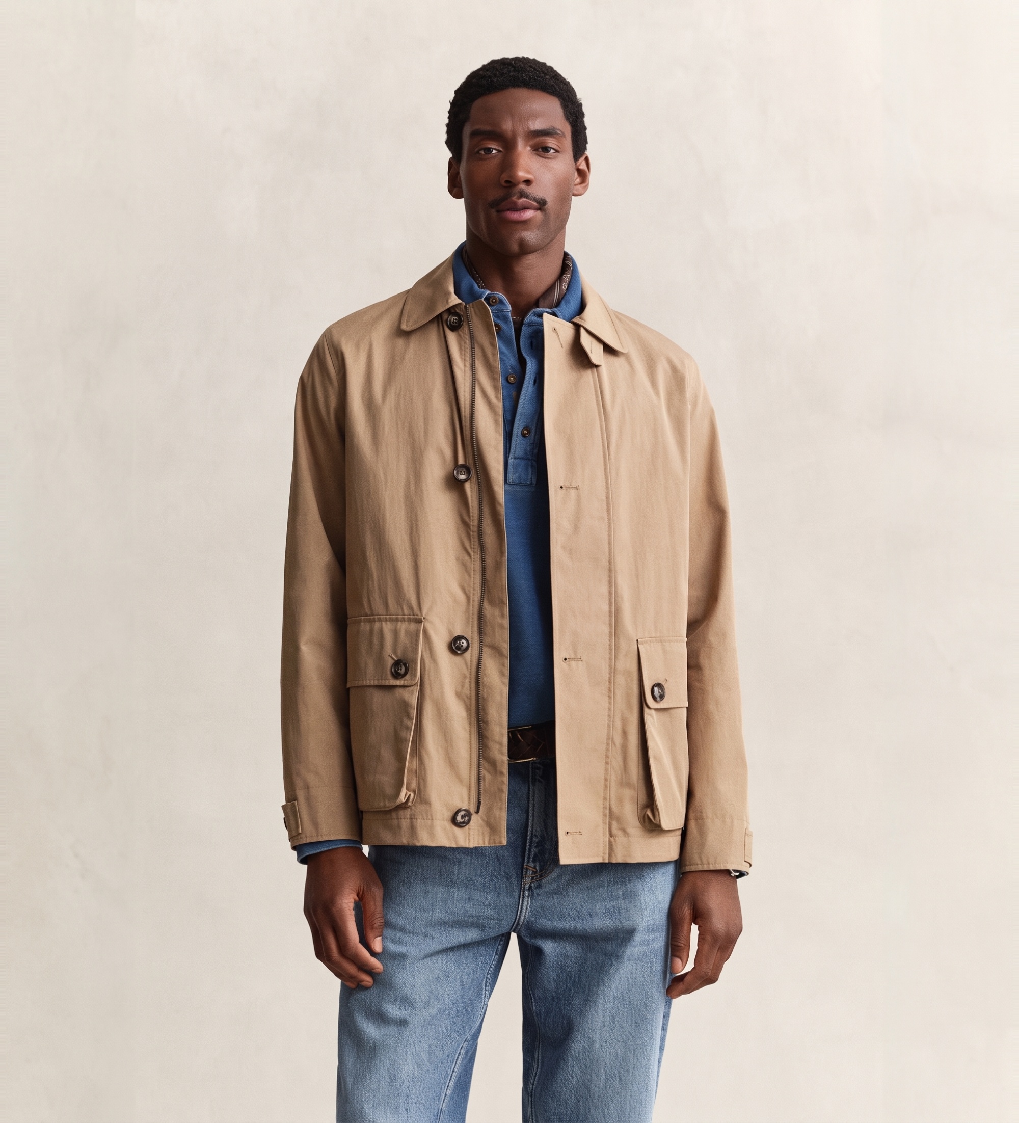 Gantvoor mannen. 7006644 rustieke beige jas (L), Casual, Katoen, Klassiek