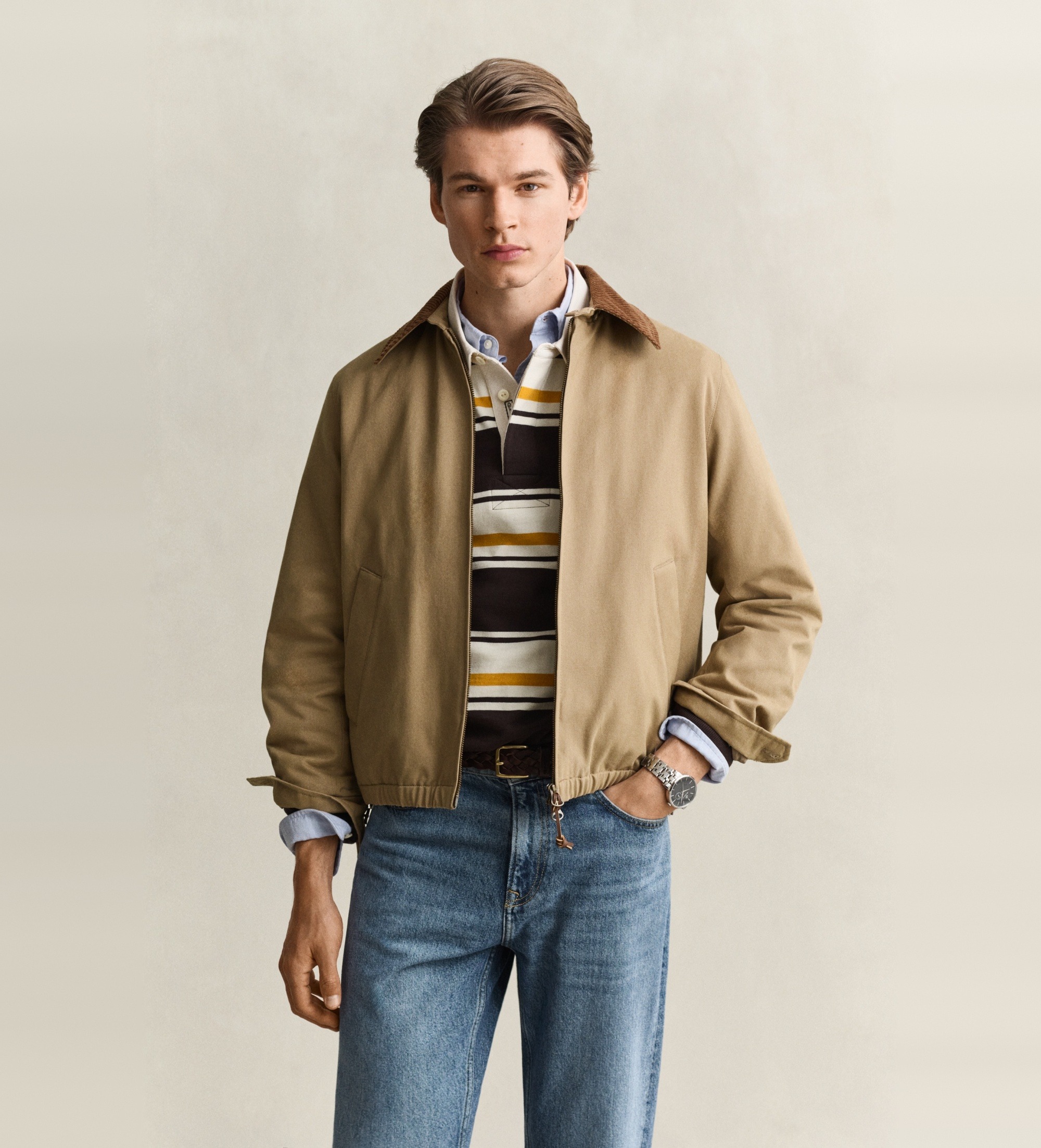 Gant für Herren. 7006687 Beige Harrington-Jacke aus Moleskin (L), Lässig, Baumwolle, Taupe