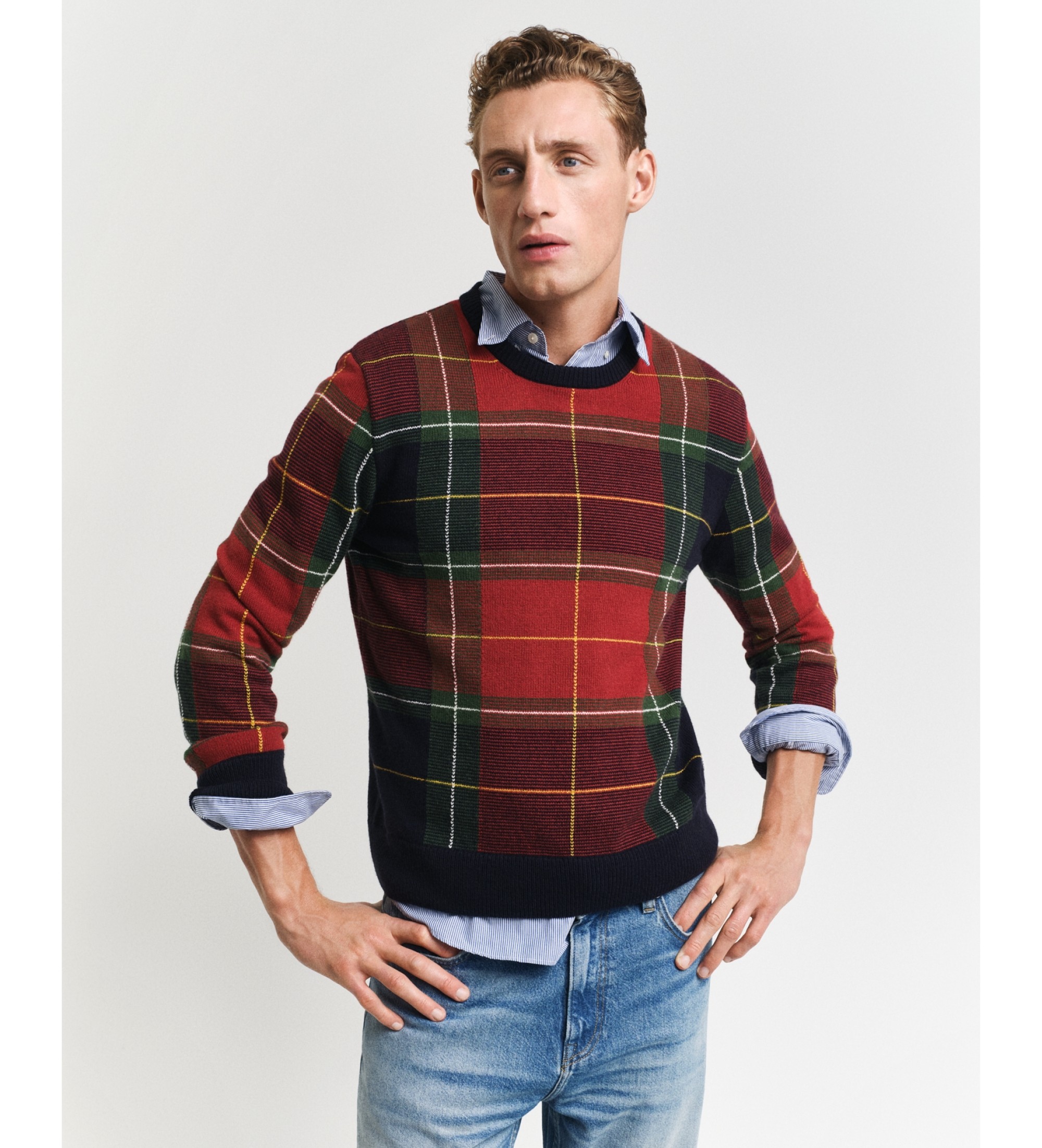 Gant für Herren. 8030223 Karierter Pullover rot (M), Lässig, Wolle