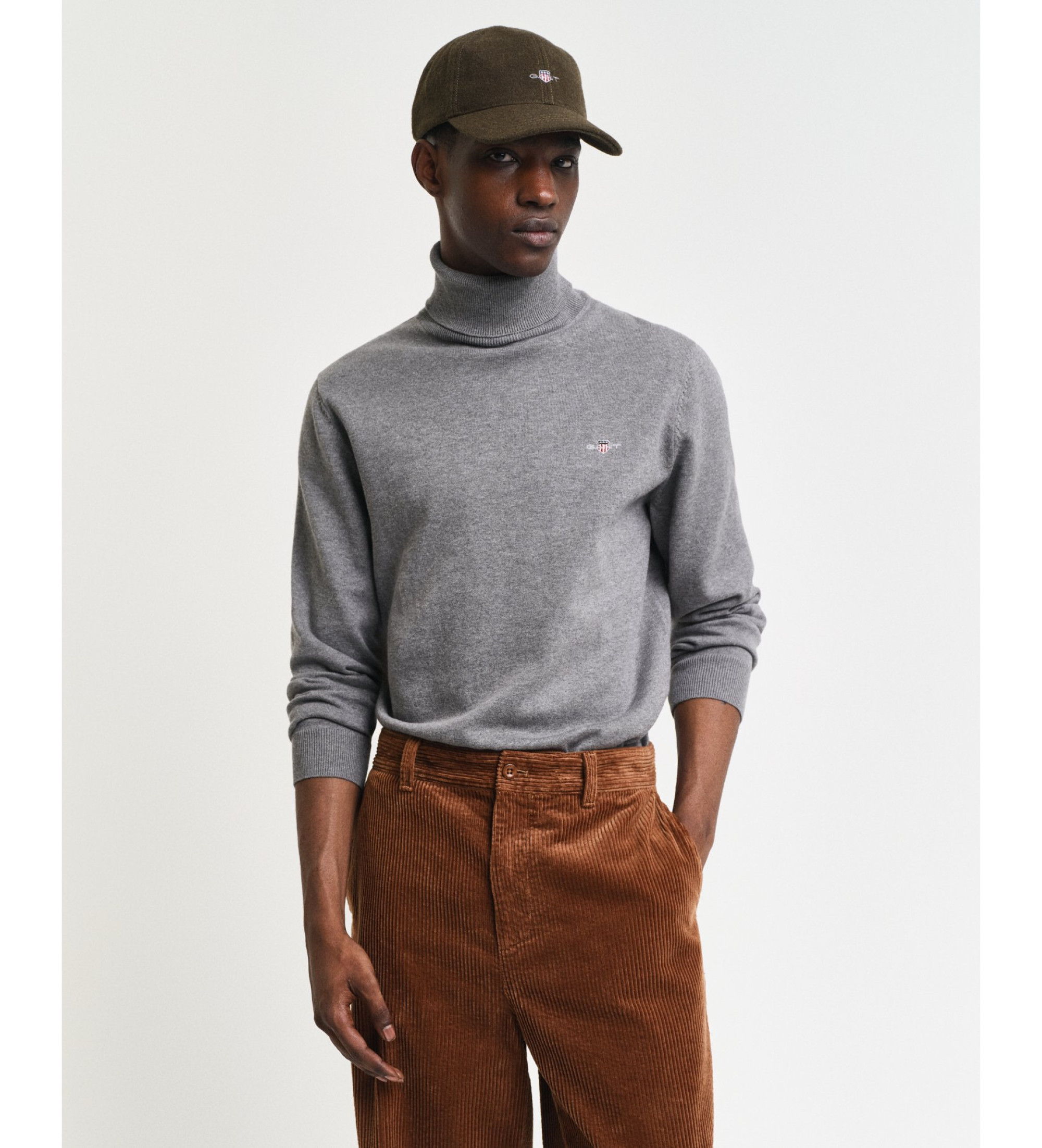 Gant für Herren. 8030563 Klassischer grauer Rollkragenpullover aus Baumwolle (S), Lässig