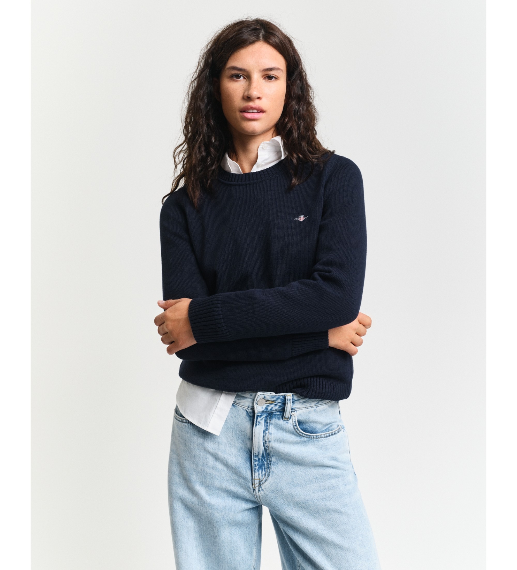 Gant für Damen. 4800200 Klassischer marineblauer Pullover (XXL), Lässig, Baumwolle