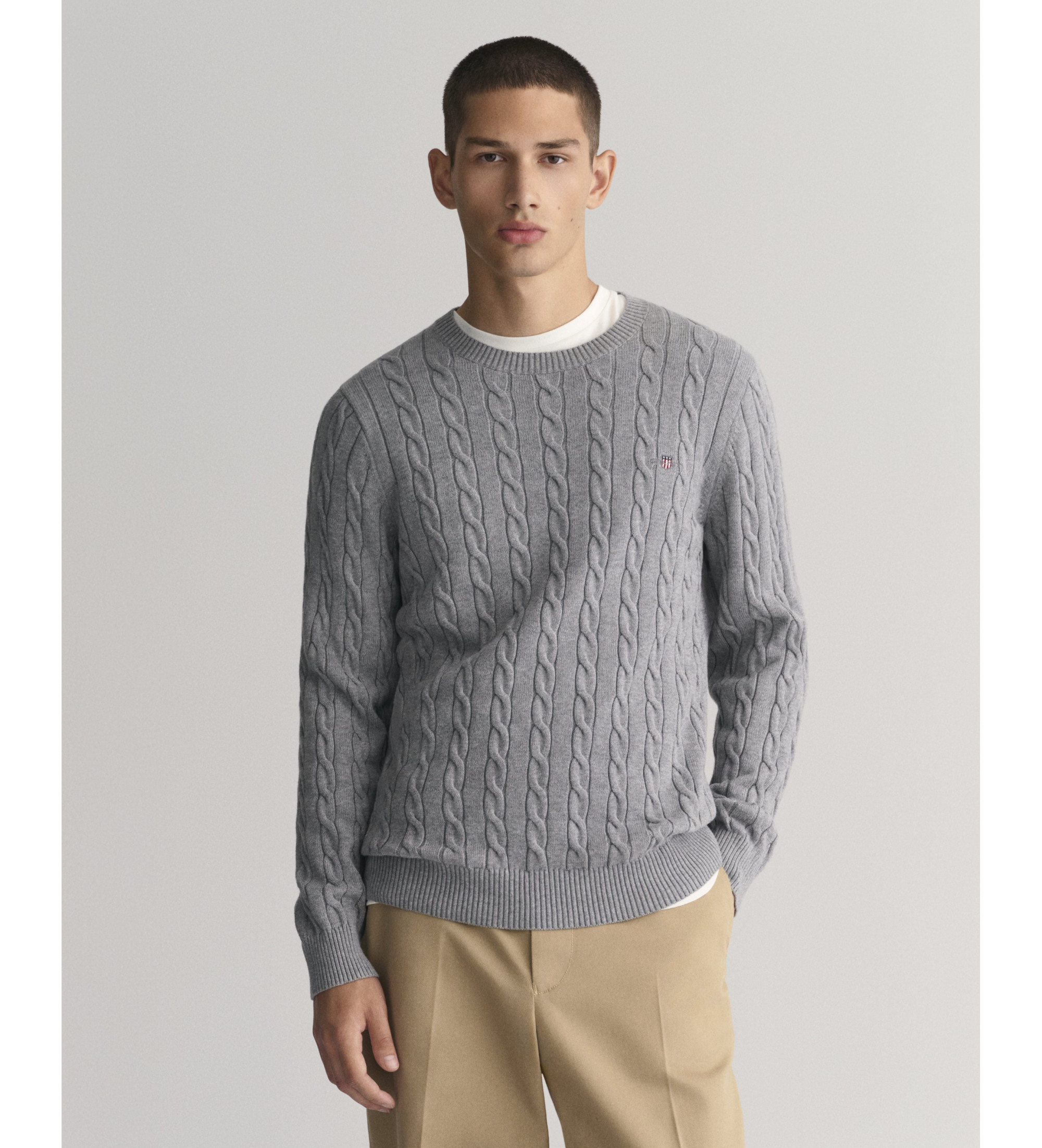 Gant für Herren. 8050601 Grauer Pullover mit Rundhalsausschnitt (L), Lässig, Baumwolle