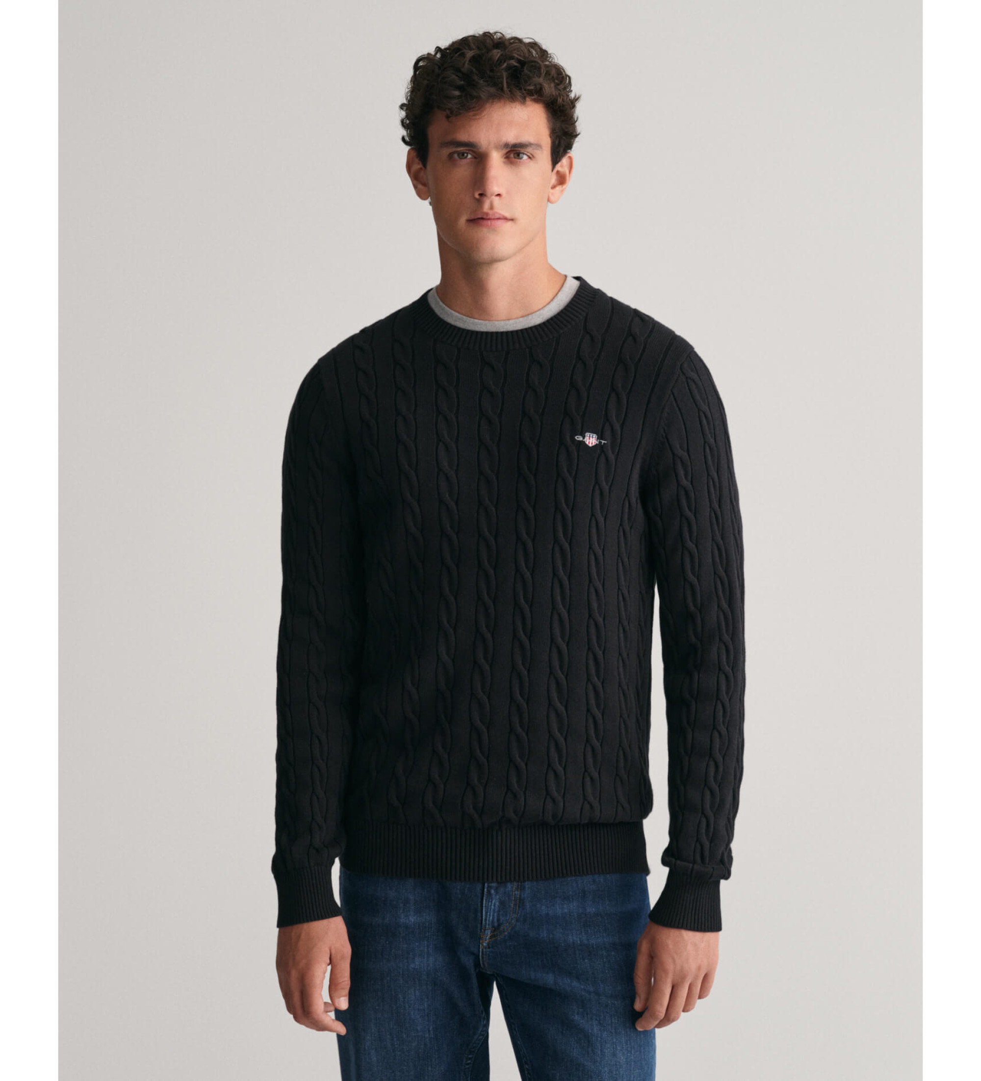 Gant für Herren. 8050601 Schwarzer Pullover mit Rundhalsausschnitt (XL), Lässig, Baumwolle