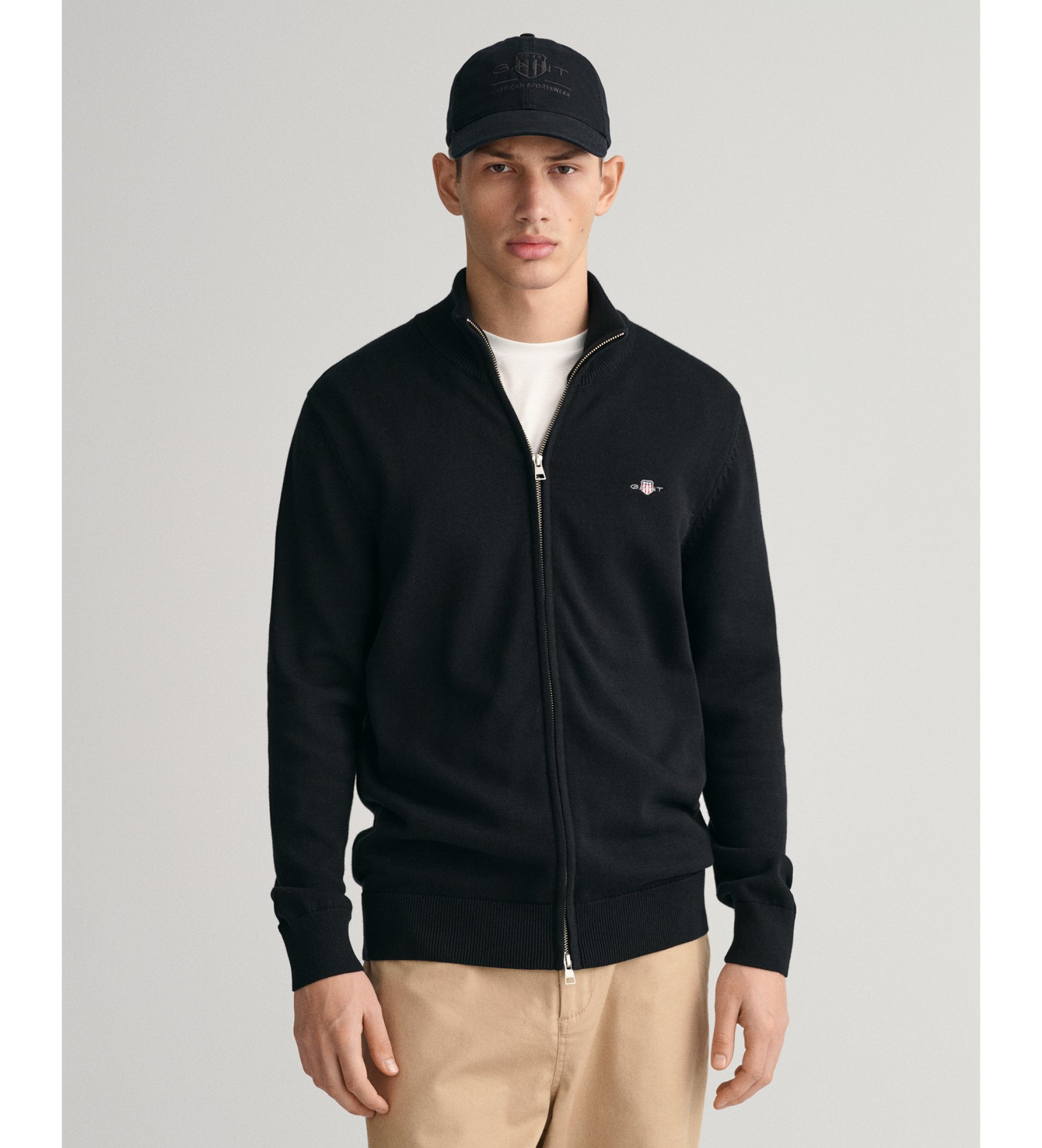 Gant für Herren. 8030164 Zip-Strickjacke Casual schwarz (S), Lässig, Baumwolle, Langarm