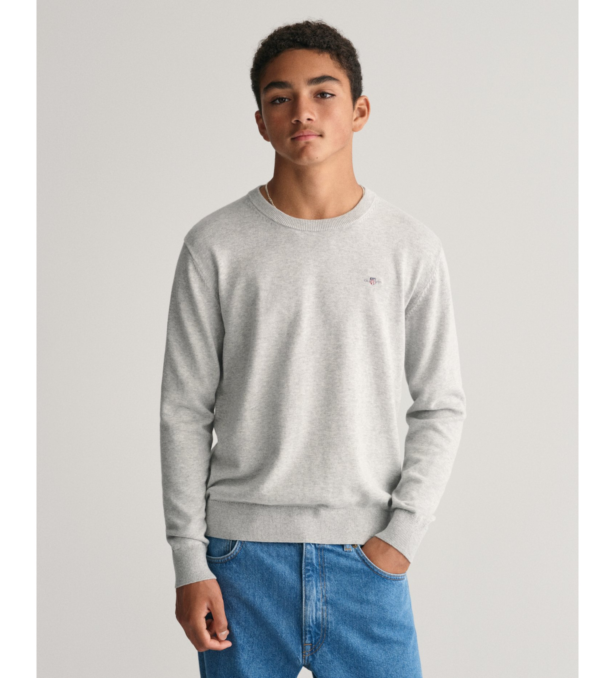 Gant Unisex für Kinder. 984048 Rundhalspullover aus Baumwolle grau (9/10años= 134/140cm), Lässig, Langarm, Kinderbekleidung