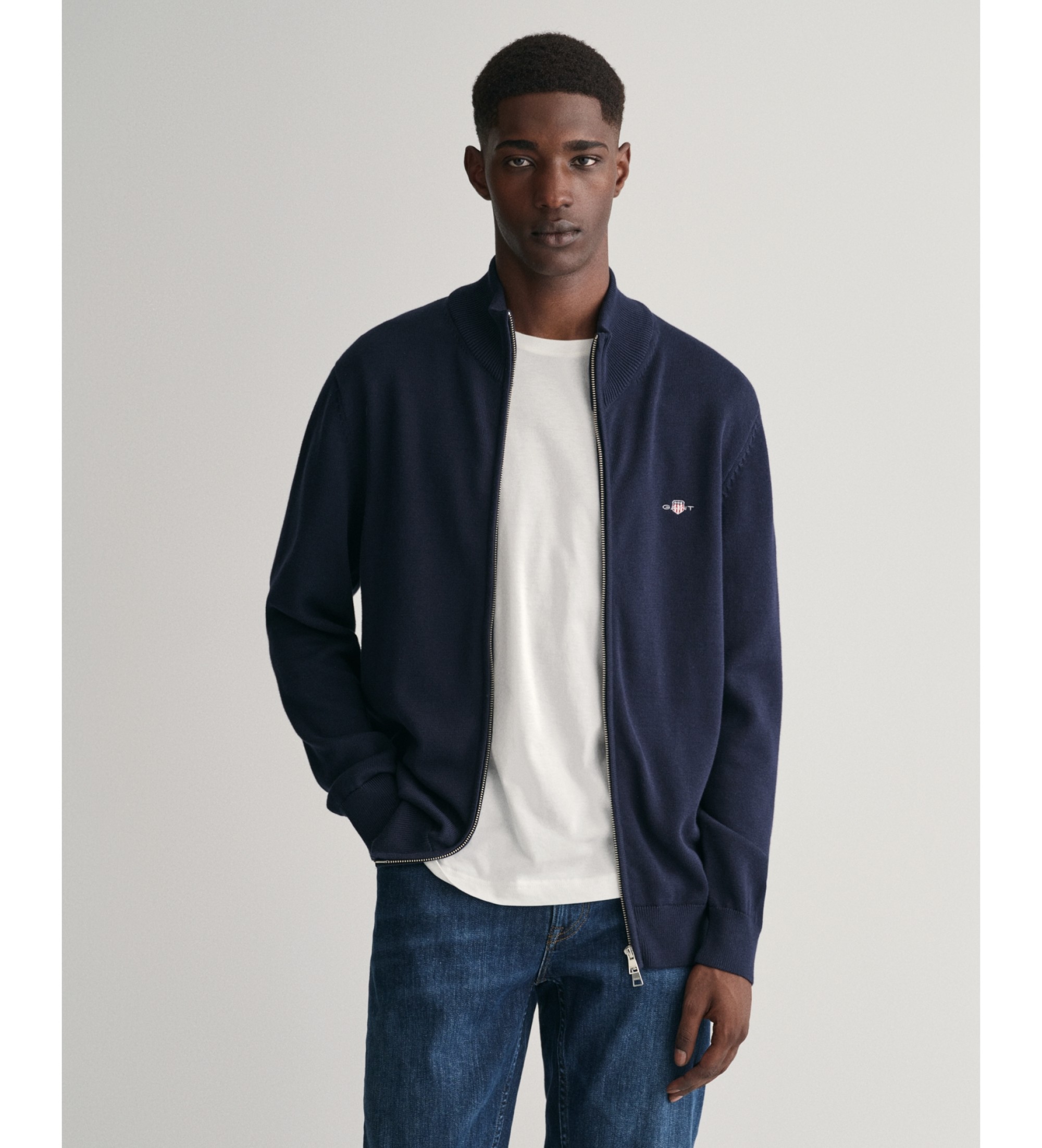 Gant für Herren. 8030164 Zip-Strickjacke Casual Baumwolle Navy (L), Lässig, Langarm, Marine