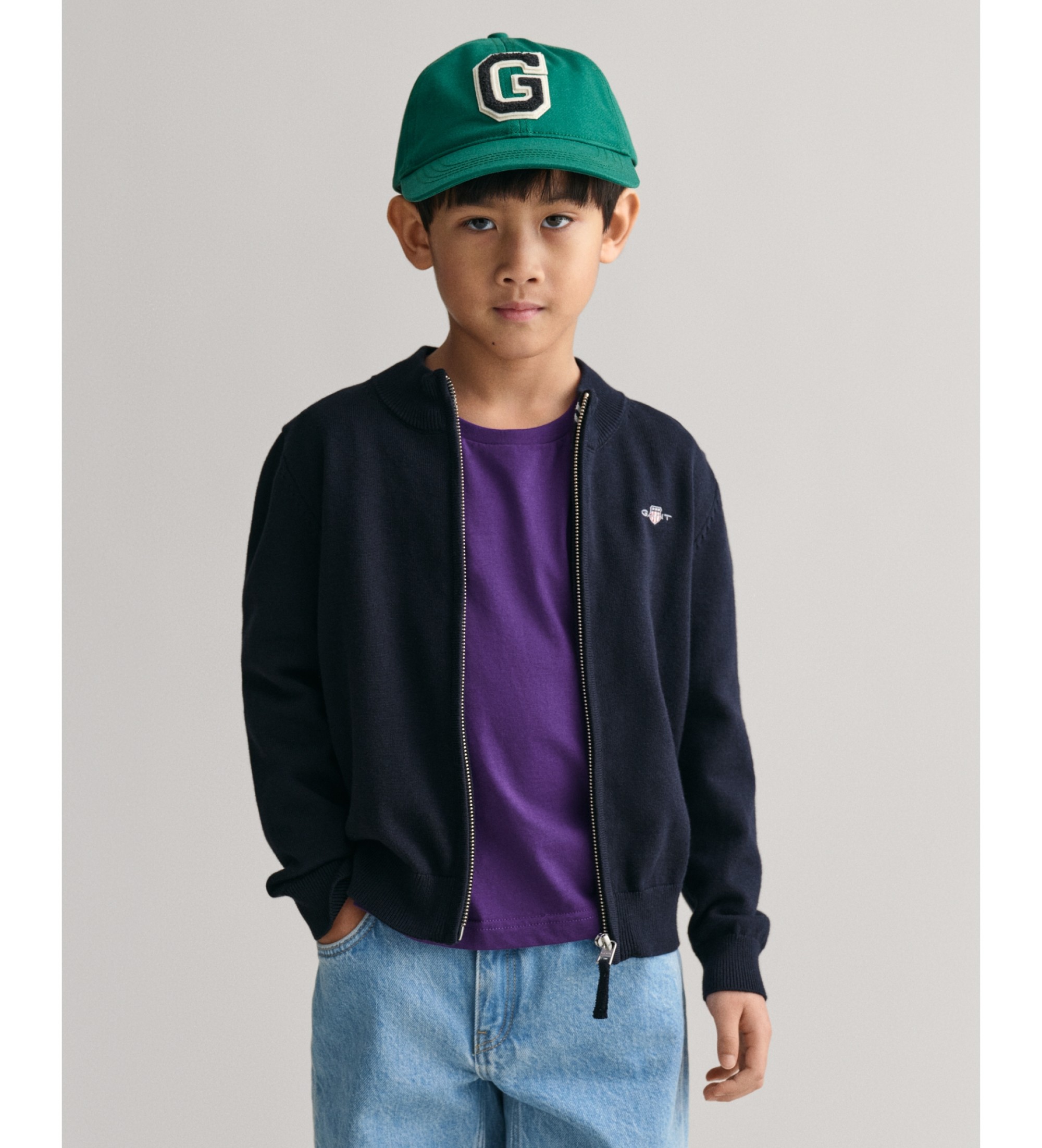 Gant Unisex für Kinder. 884031 Navy Shield Strickjacke aus Baumwolle mit Reißverschluss (5/6años= 110/116cm), Lässig, Marine, Kinderbekleidu