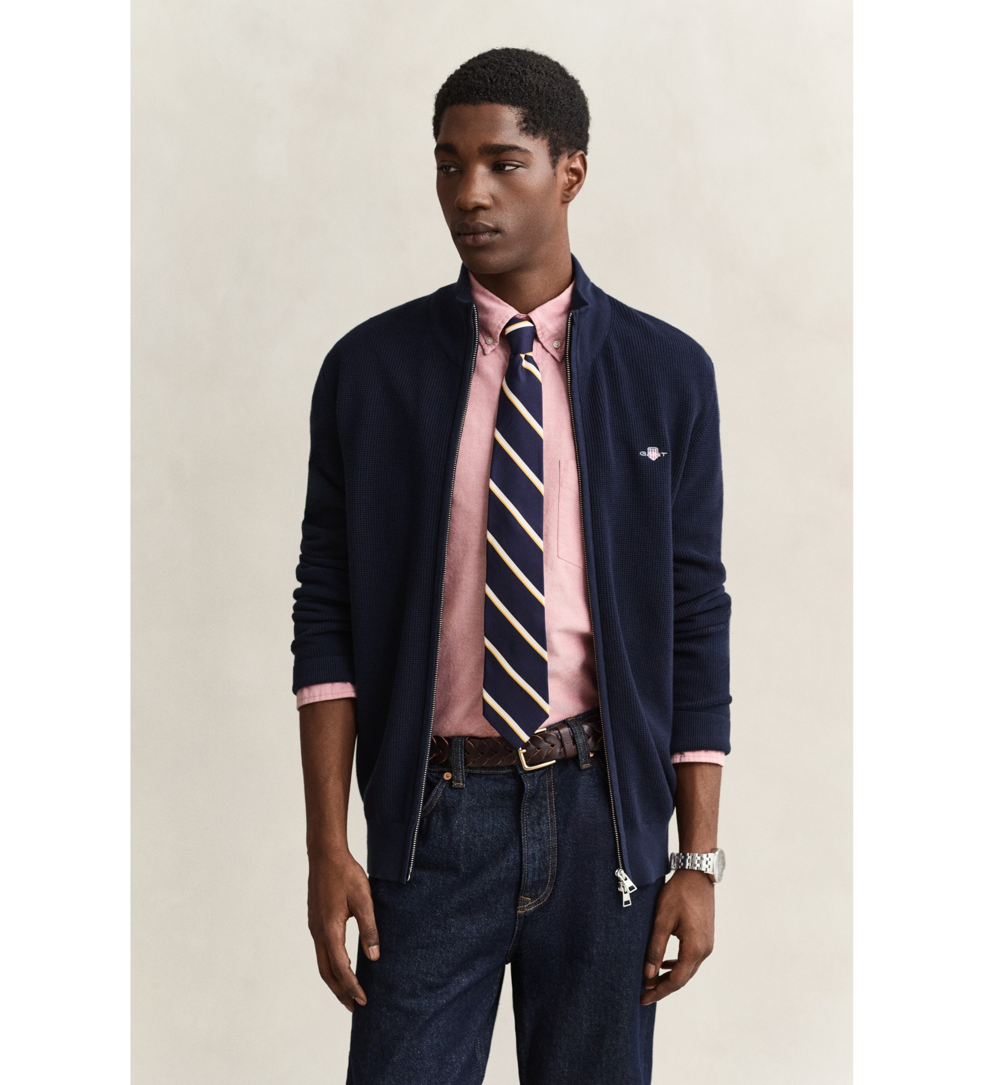 Gant für Herren. 8030293 Cardigan mit Waffelstruktur marineblau (S), Lässig, Bio-Baumwolle
