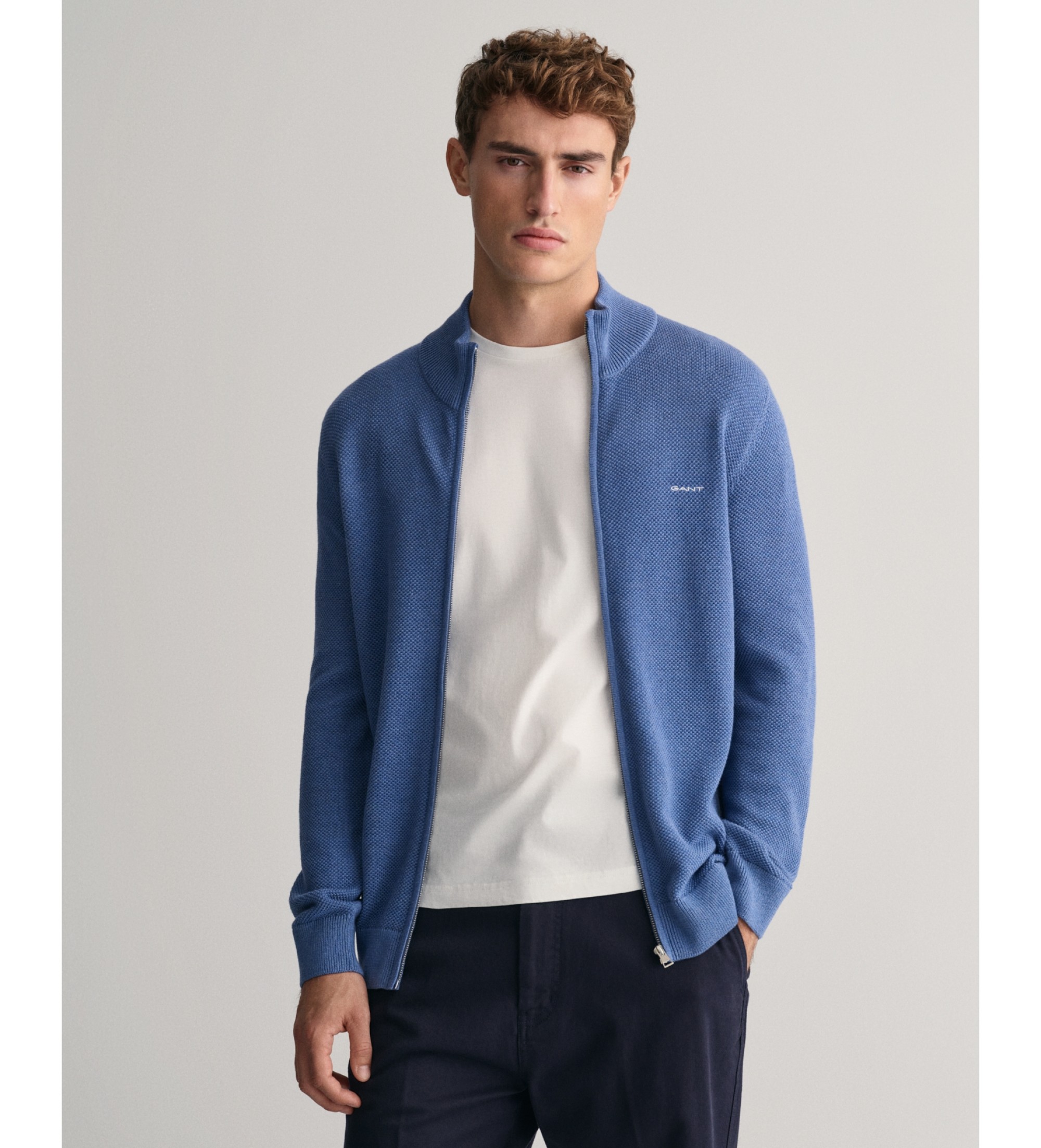 Gant für Herren. 8040524 Blaue Strickjacke mit Reißverschluss (L), Lässig, Baumwolle, Langarm