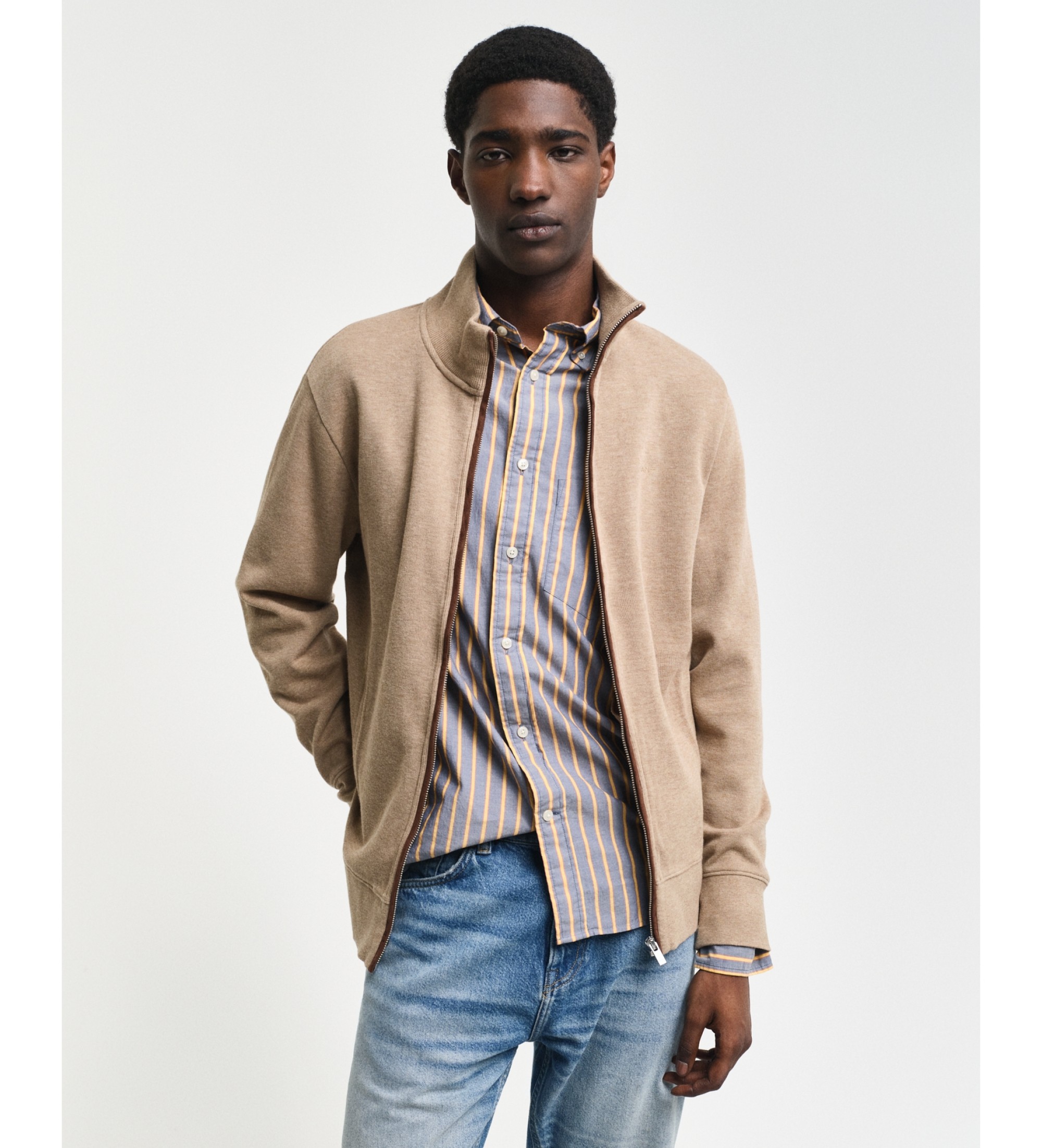 Gant für Herren. 2028042 Sacker Rib Zip Strickjacke beige (M), Lässig, Baumwolle