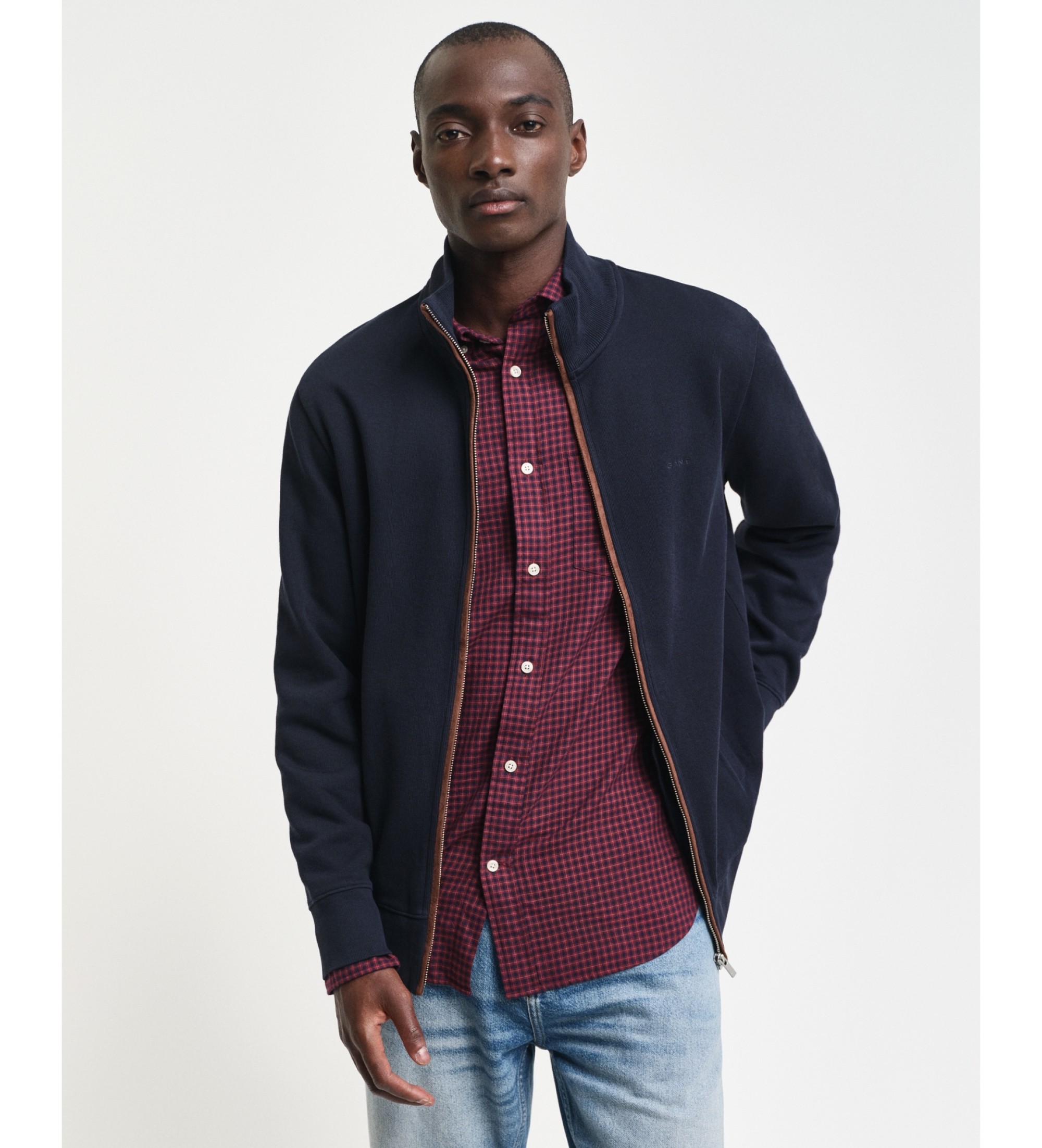 Gant für Herren. 2028042 Sacker Rib Rib Zip Strickjacke Navy (4XL), Lässig, Baumwolle, Marine