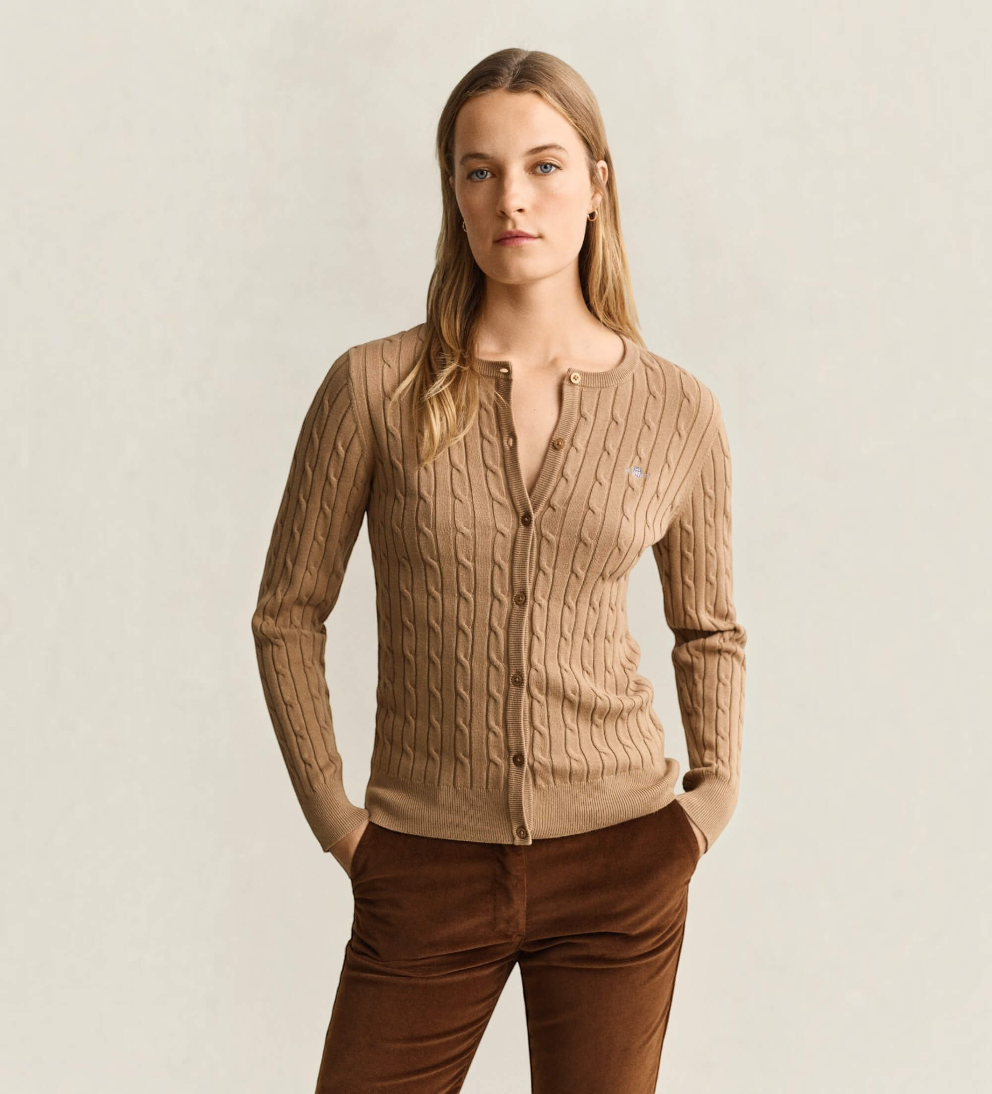 Gant für Damen. 4800103 Beiger Zopfmuster-Strickcardigan (S), Lässig, Grün, Bio-Baumwolle