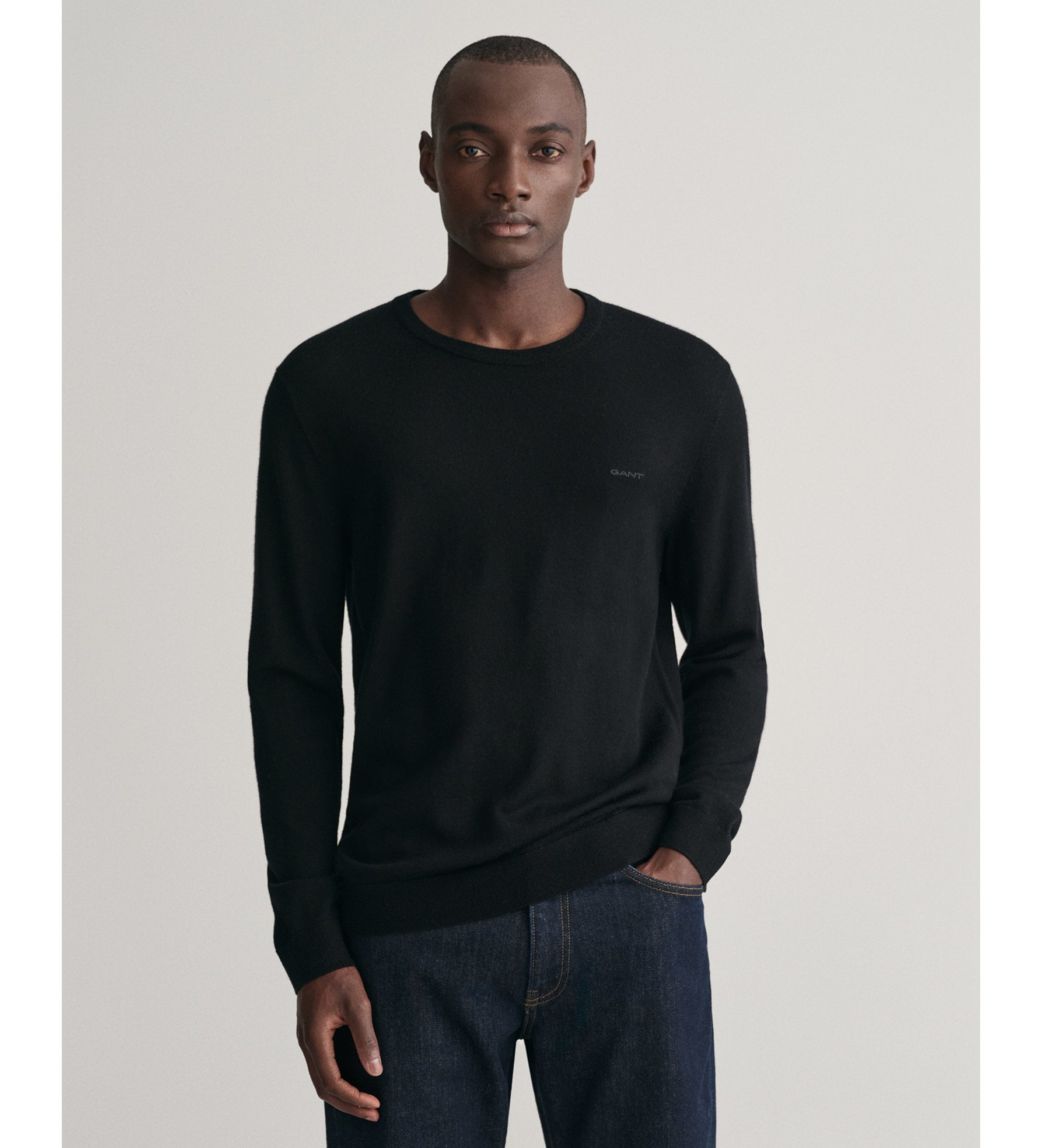 Gant für Herren. 8050205 Pullover aus Merinowolle Extrafein schwarz (XL), Lässig, Langarm