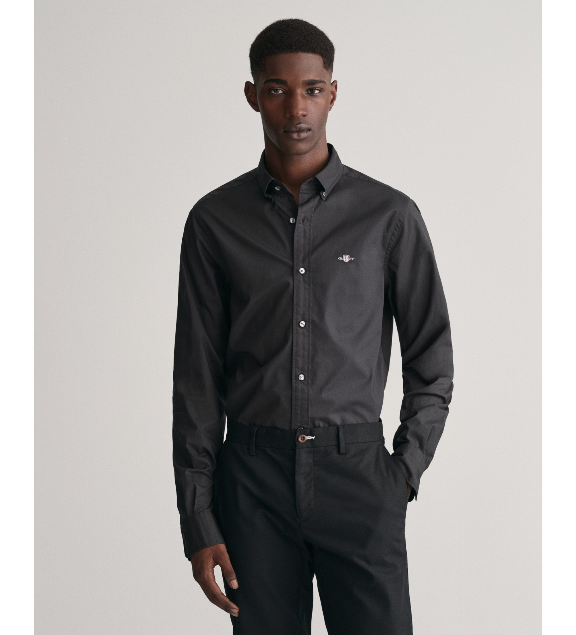 Gant für Herren. 3000102 Klassisches Popeline-Hemd Slim Fit schwarz (XL), Lässig, Party, Baumwolle, Langarm, Nachhaltig