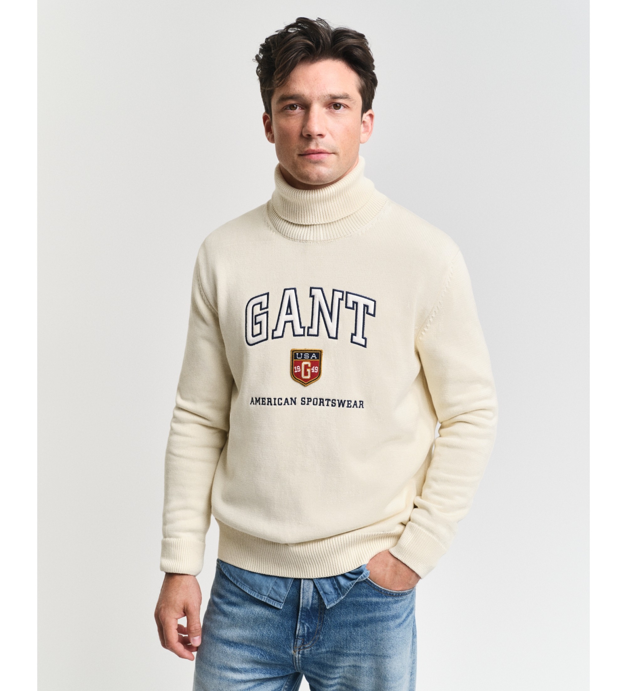 Gant für Herren. 8030224 Grafischer beiger Pullover (XXL), Lässig, Baumwolle