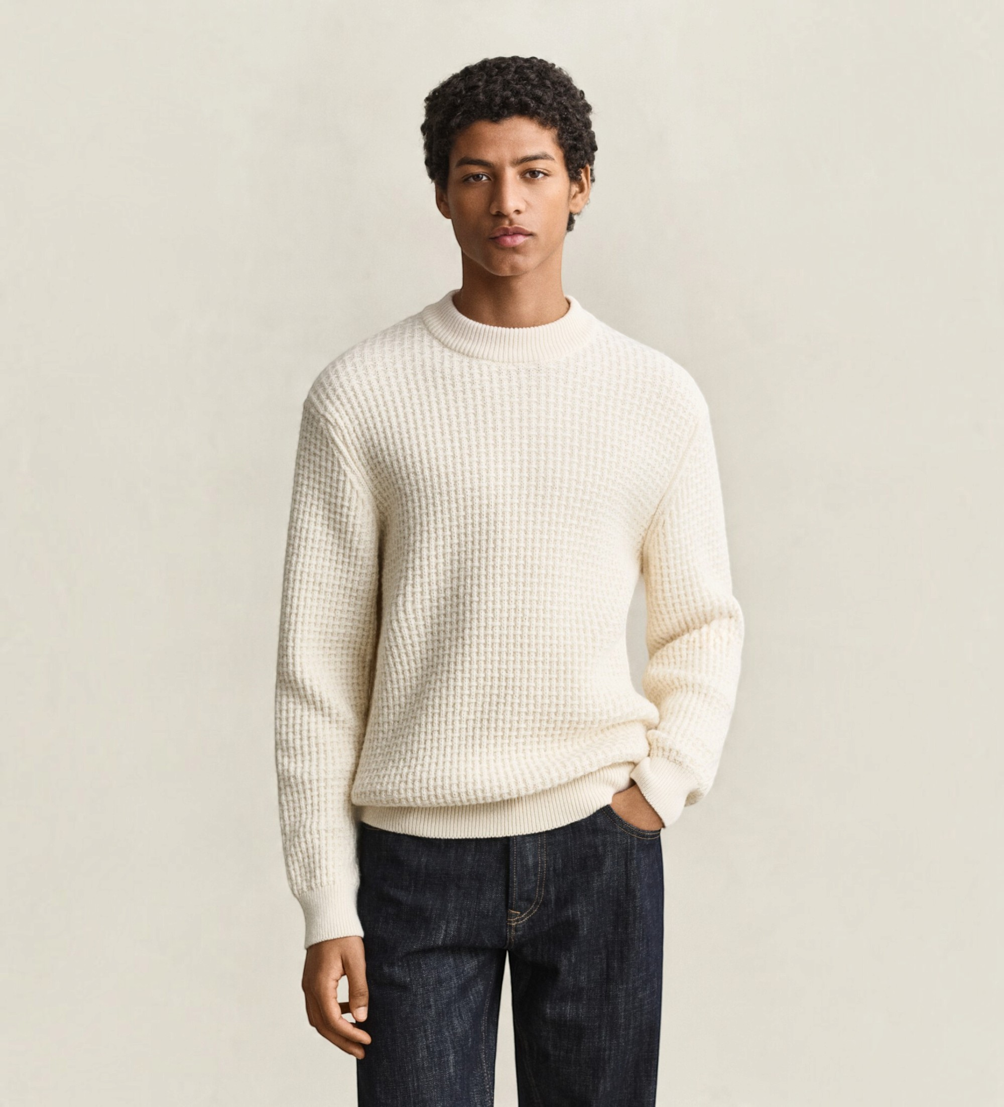 Gantvoor mannen. 8040259 Trui met ronde hals beige (XL), Casual, Biologisch katoen