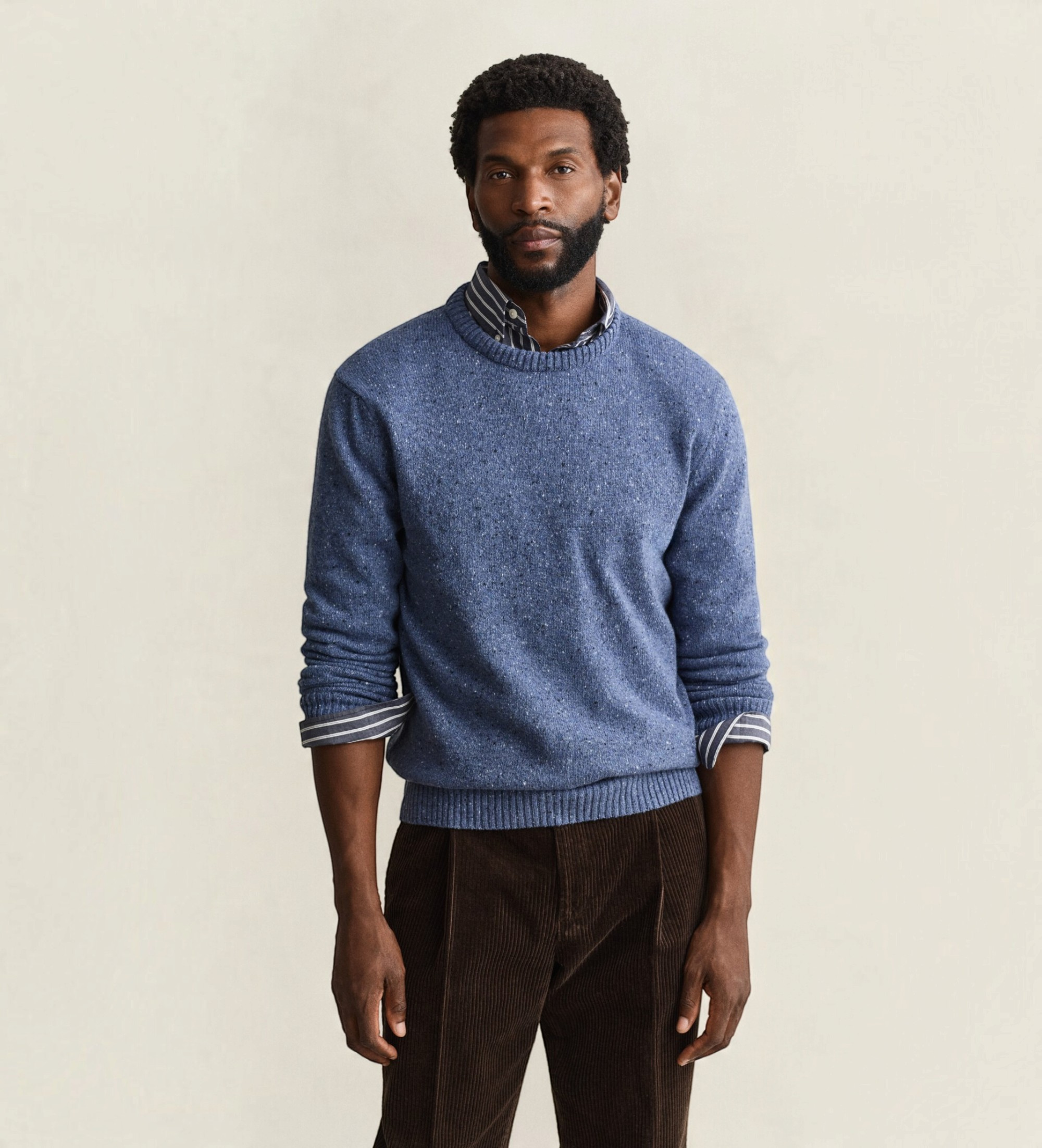 Gantvoor mannen. 8040262 Trui met ronde hals in wolmix met blauwe neps (XL), Casual, Gerecyclede Wol