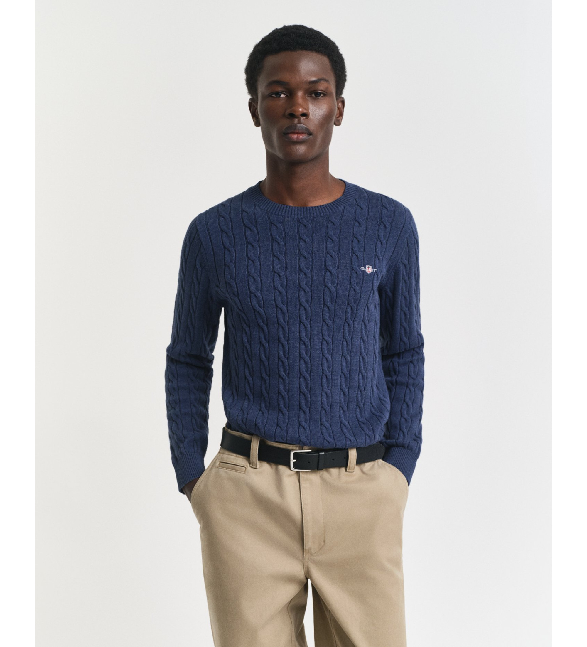 Gant für Herren. 8050601 Marineblauer Pullover mit Rundhalsausschnitt und Zopfmuster (4XL), Lässig, Baumwolle