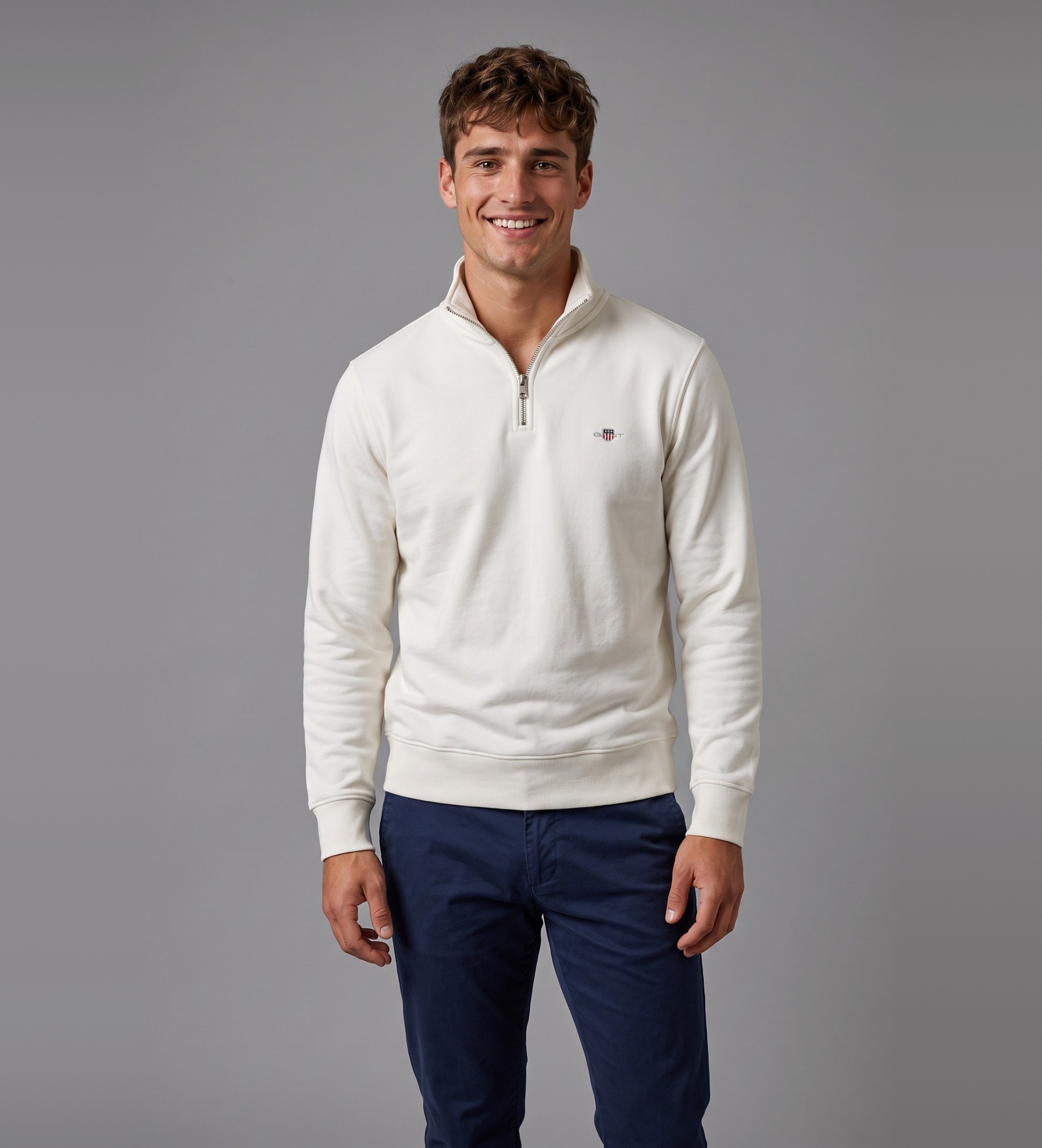 Gant für Herren. 2008005 Weiß gebrochener Half-Zip-Pullover Jersey Shield (S), Lässig, Baumwolle