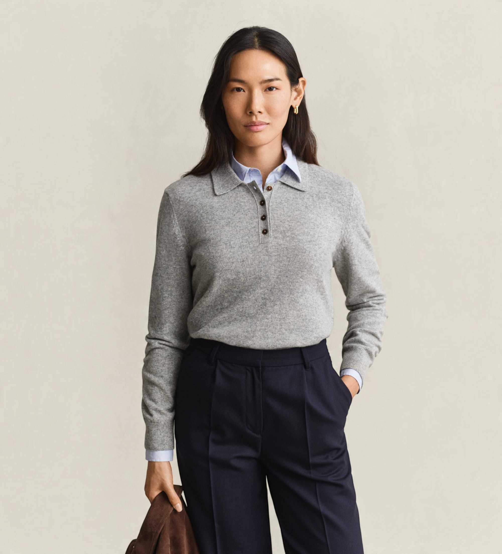 Gantvoor vrouwen. 4802463 Rugger-trui van grijze schapenwol (L), Casual, Grijs, Klassiek
