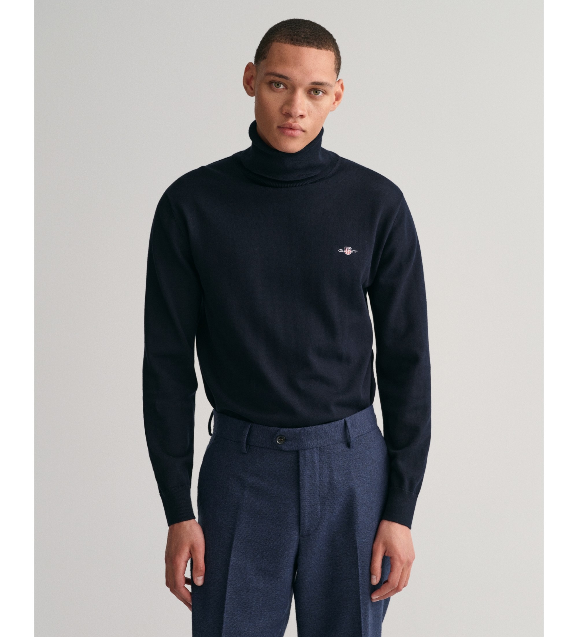 Gant für Herren. 8030563 Klassischer navyfarbener Rollkragenpullover aus Baumwolle (S), Lässig, Langarm, Marine
