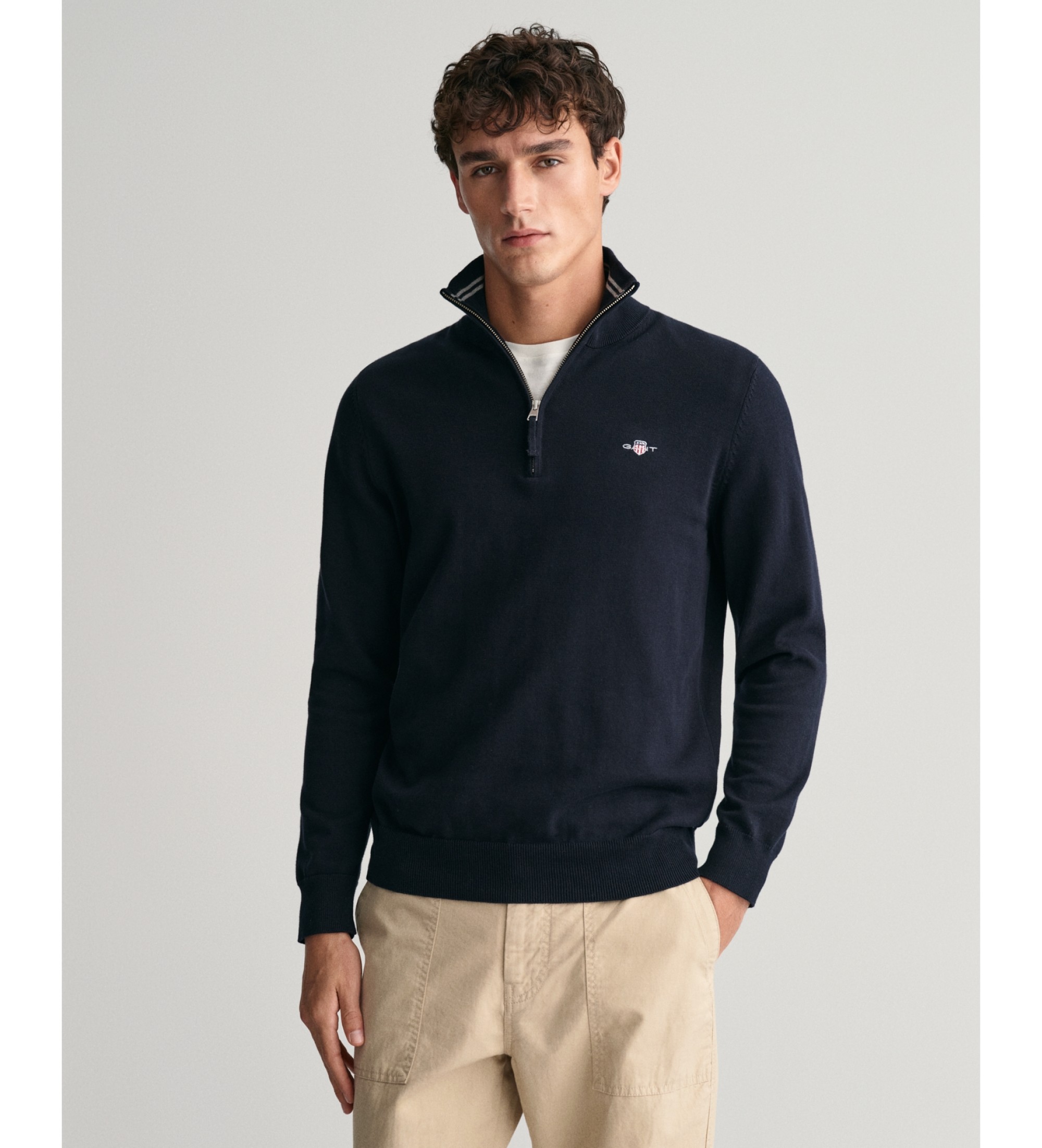 Gant für Herren. 8030564 Klassischer Baumwollpulli mit halbem Reißverschluss in Marineblau (3XL), Lässig, Baumwolle