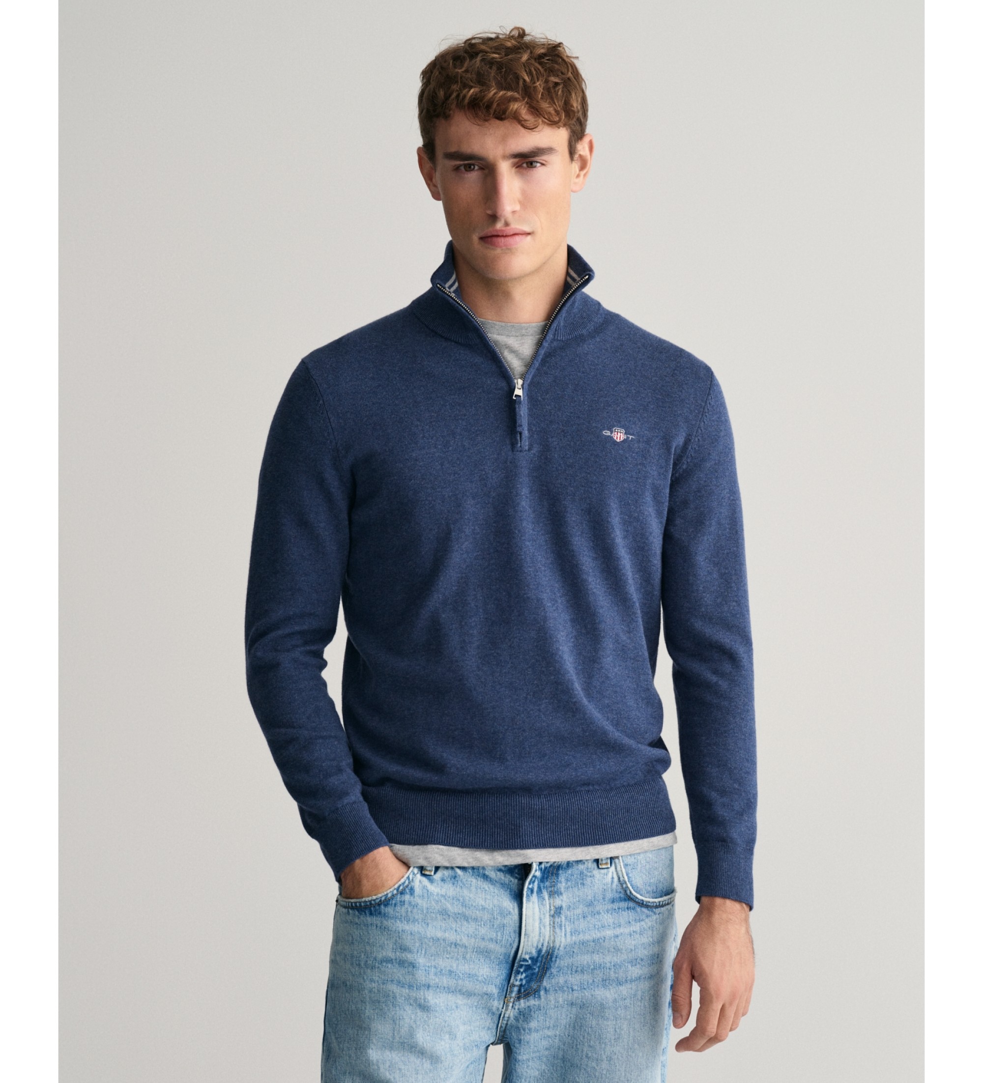 Gant für Herren. 8030564 Klassischer Pullover mit halbem Reißverschluss, navy (S), Lässig, Baumwolle, Marine