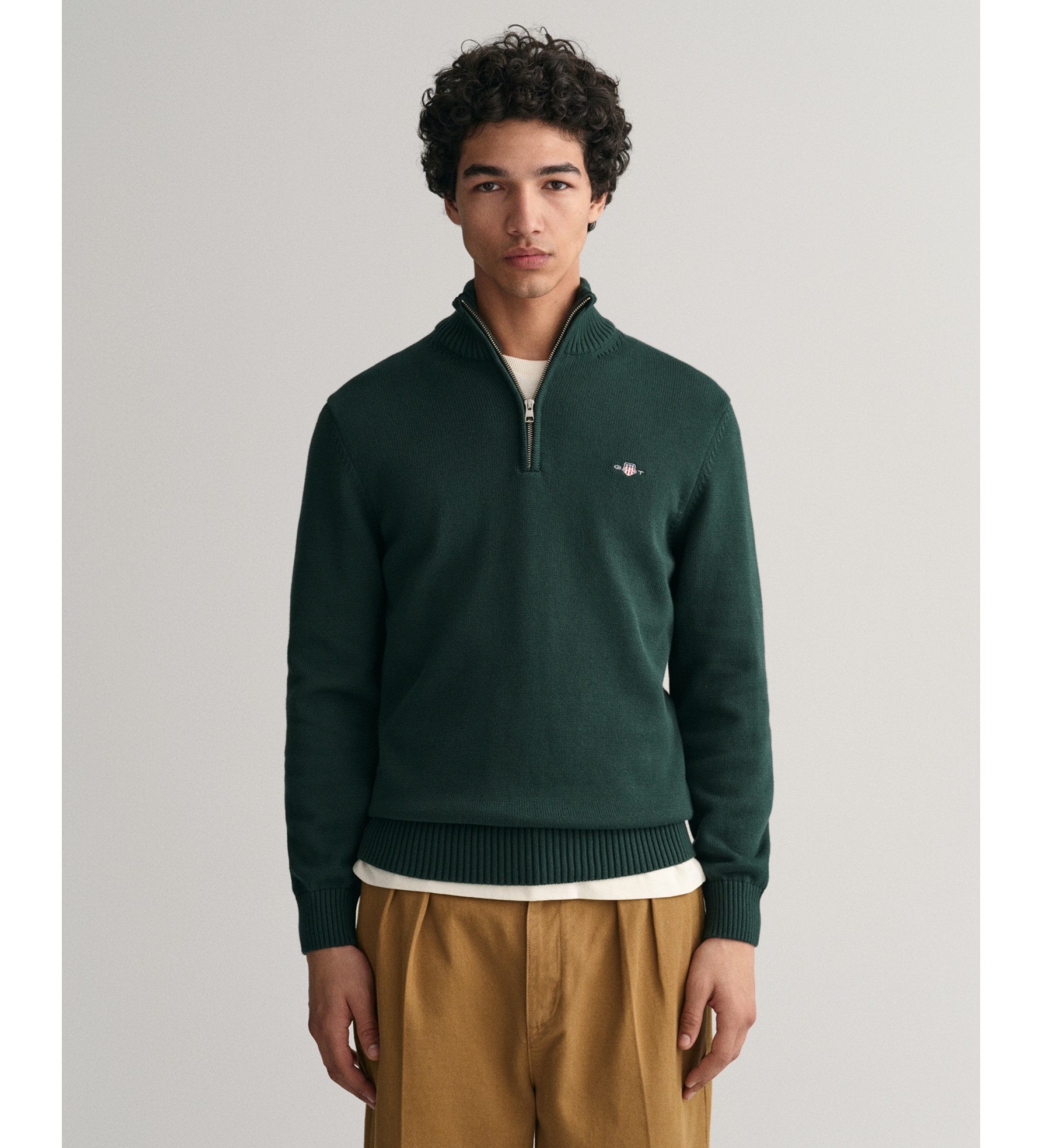 Gant für Herren. 8030170 Pullover mit halbem Reißverschluss Lässig grün (S), Baumwolle, Langarm