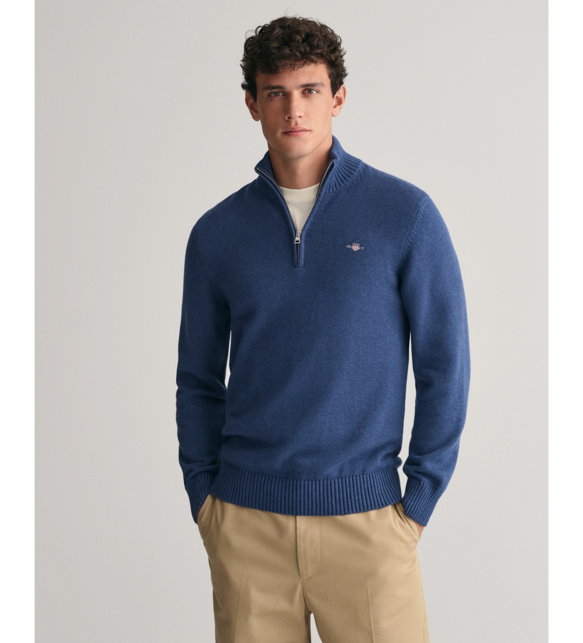 Gant für Herren. 8030170 Pullover mit halbem Reißverschluss Casual navy (M), Lässig, Baumwolle, Langarm, Marine