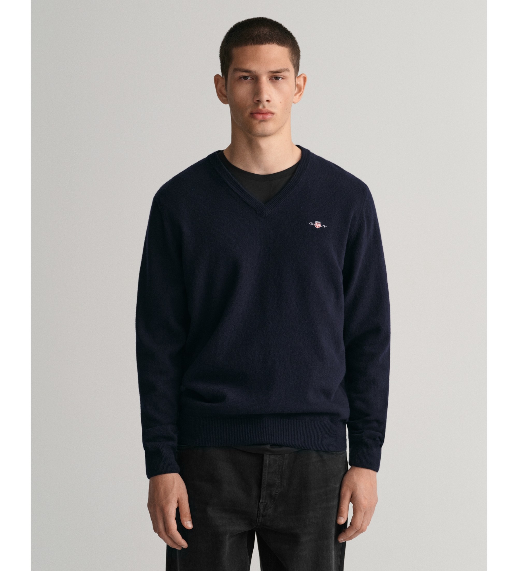Gant für Herren. 87212 V-Ausschnitt-Pullover navy (L), Lässig, Wolle, Langarm, Marine