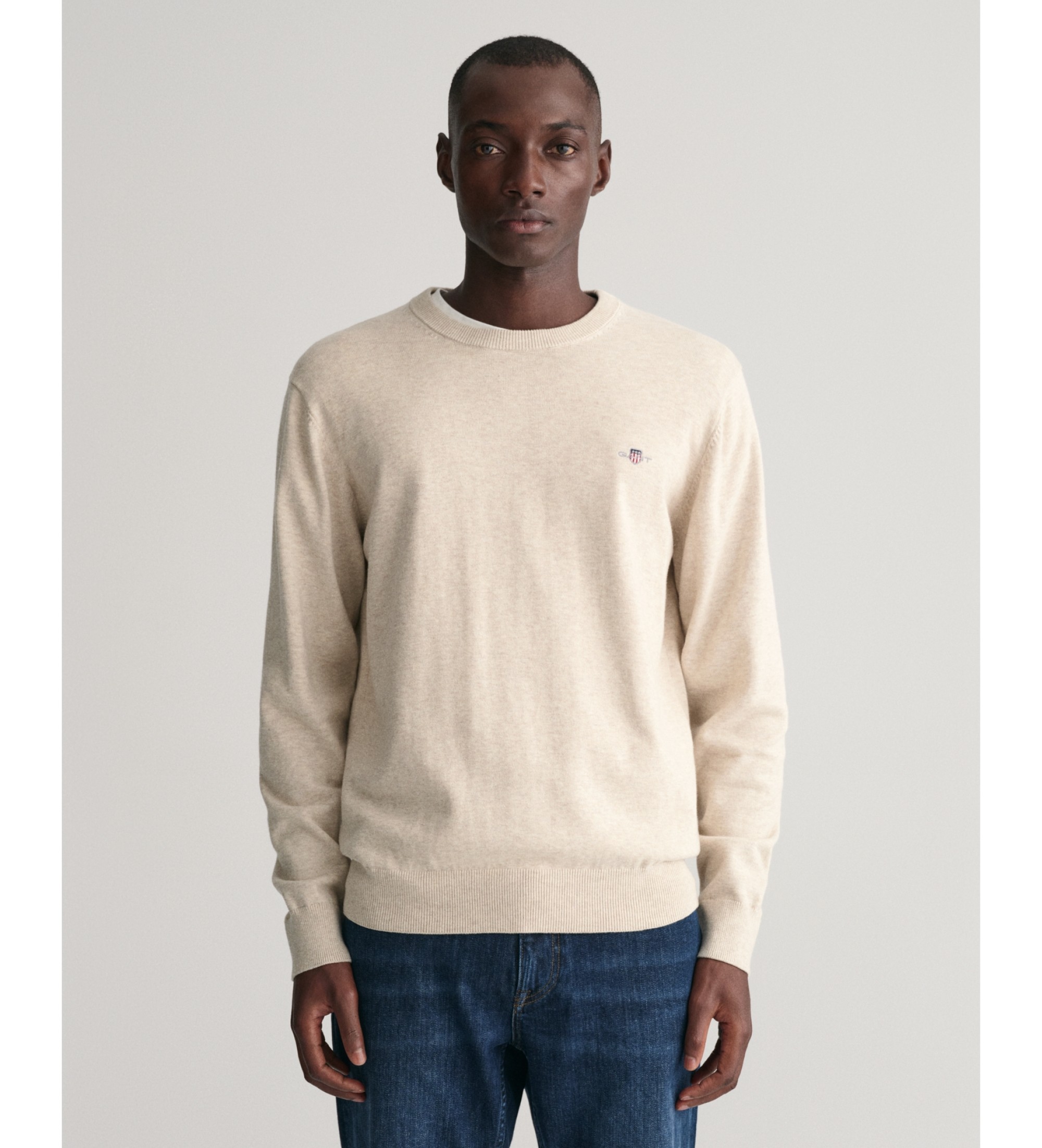 Gant für Herren. 8030561 Klassischer beiger Baumwollpullover mit Rundhalsausschnitt (3XL), Lässig, Baumwolle, Langarm
