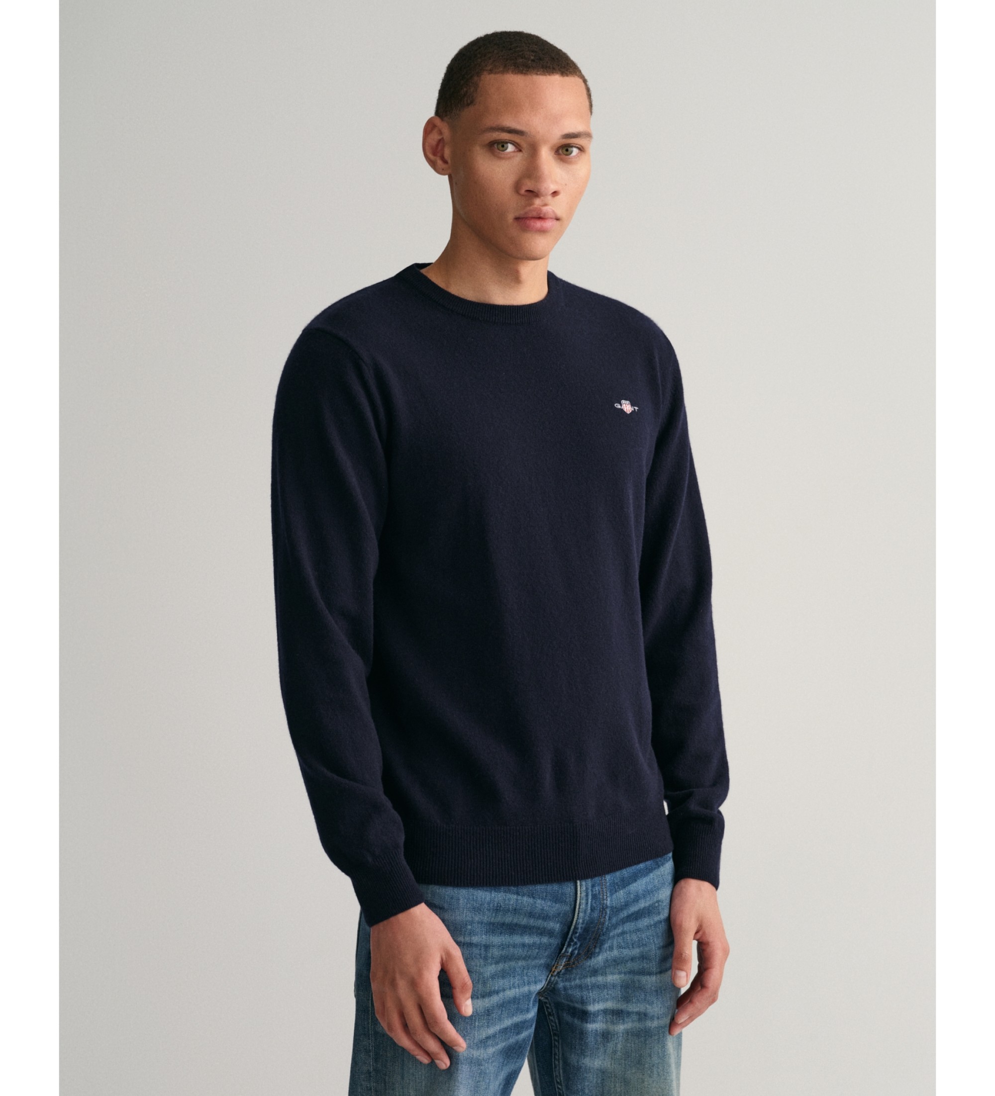 Gant für Herren. 87211 Marineblauer Pullover mit Rundhalsausschnitt (S), Lässig, Wolle, Langarm